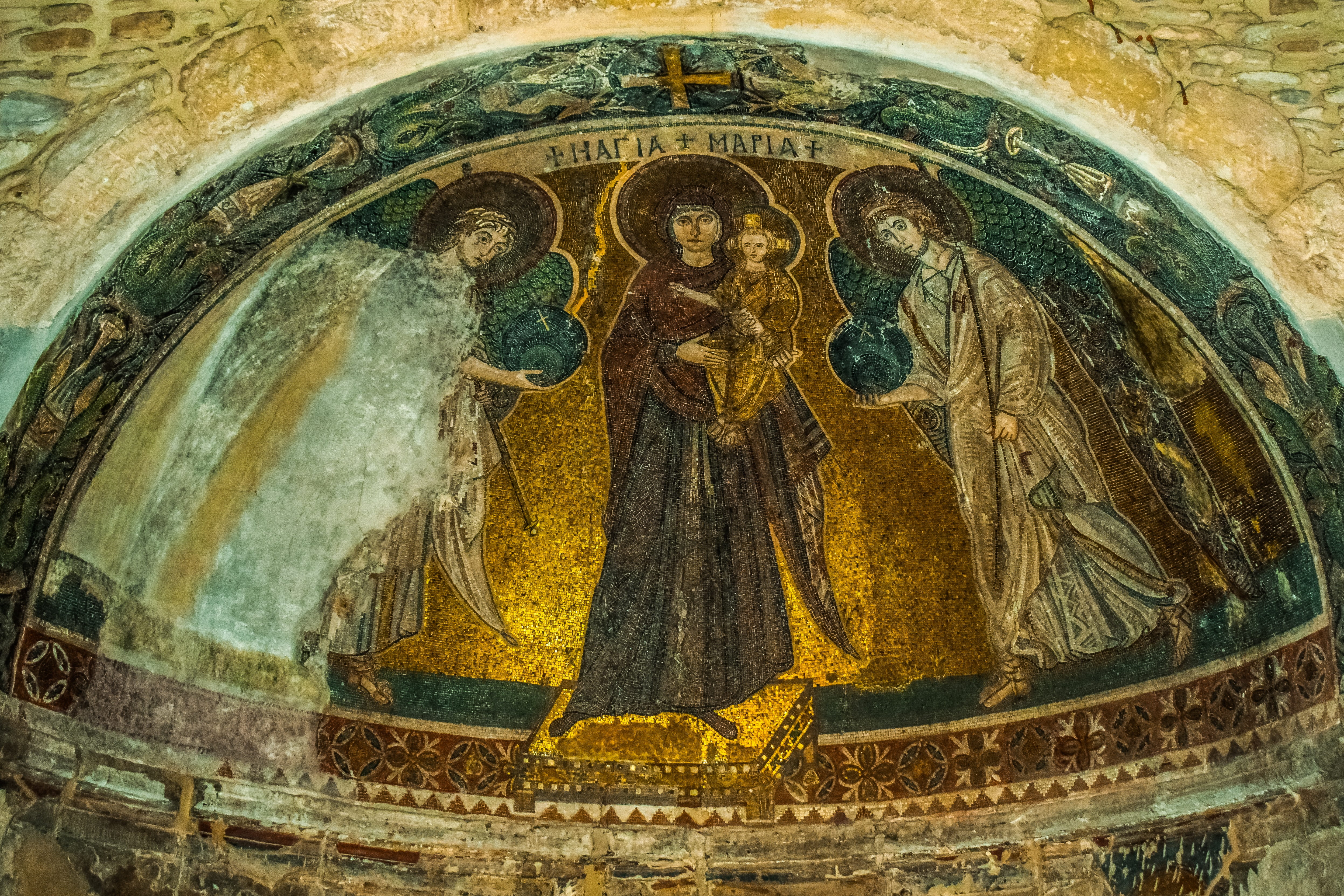 art and craft, spirituality, mural, mosaic, ceiling, orthodox, 4K, built structure, low angle view, indoors, iconography, the past, cupola, male likeness, HD Wallpaper