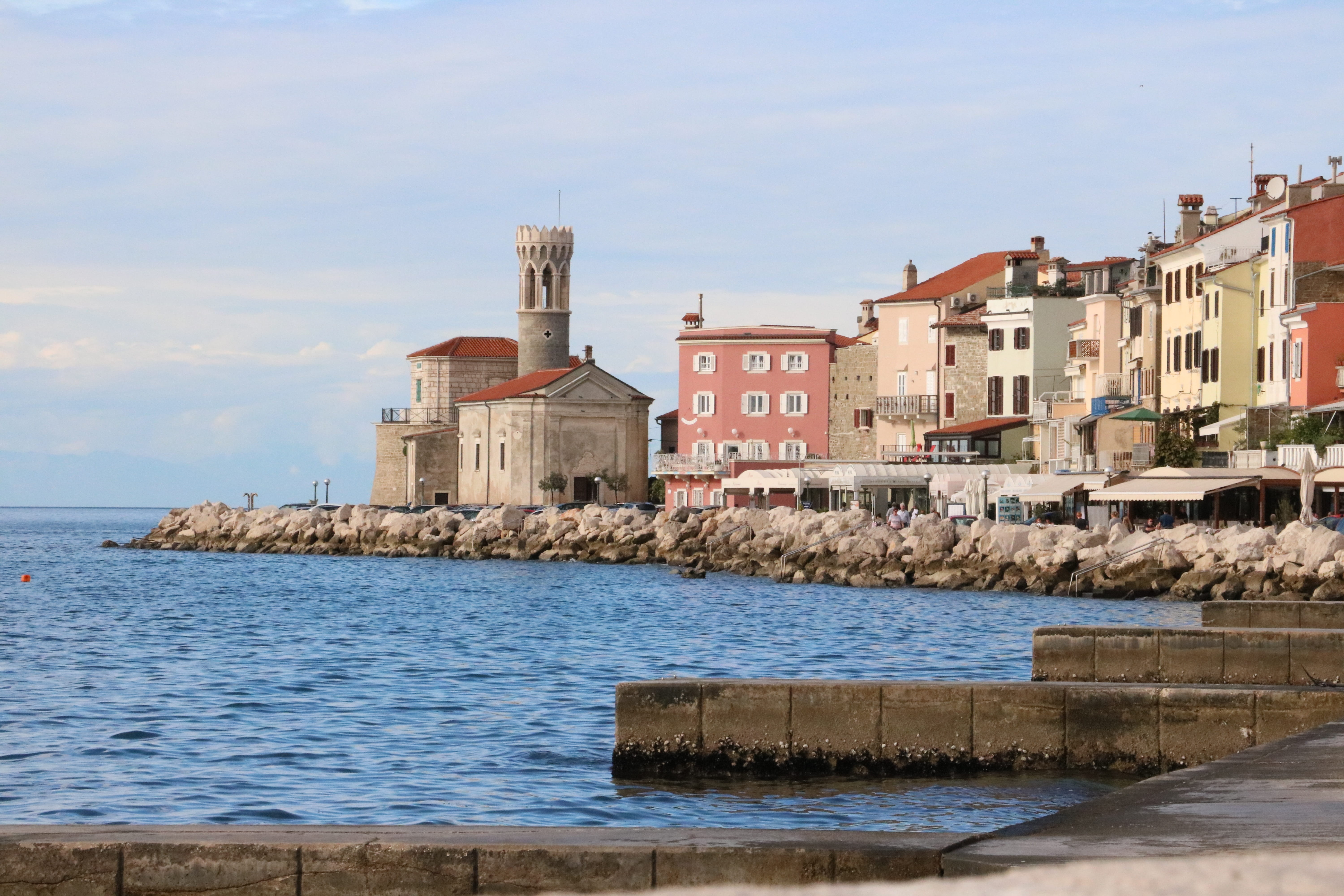 Old, Adriatic, piran, Sea, Slovenia, light house, day, cloud - sky, nature, scenics - nature, building exterior, adriatic, water, waterfront, residential district, HD Wallpaper