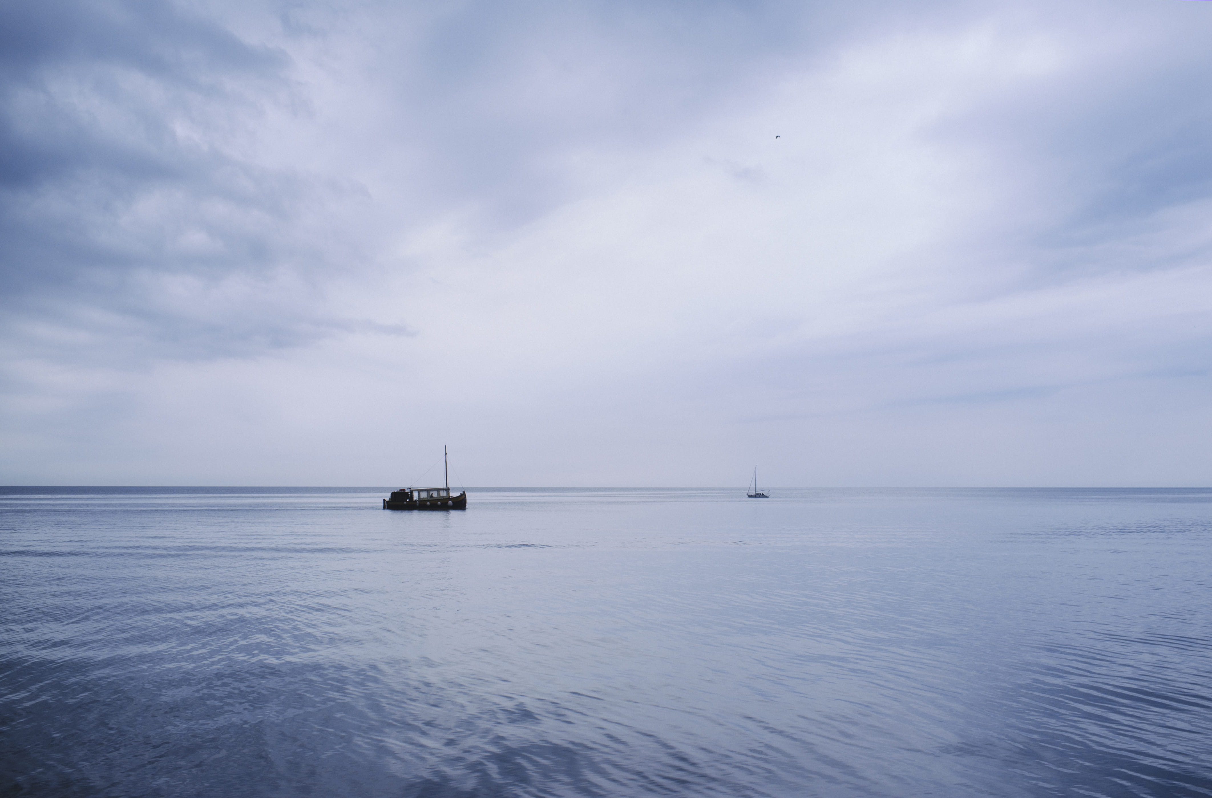 sea, mode of transportation, empty, 4K, nautical vessel, slovenia, blue, sky, water, no people, beauty in nature, cloud, ship, boat, piran, horizon, transportation, HD Wallpaper