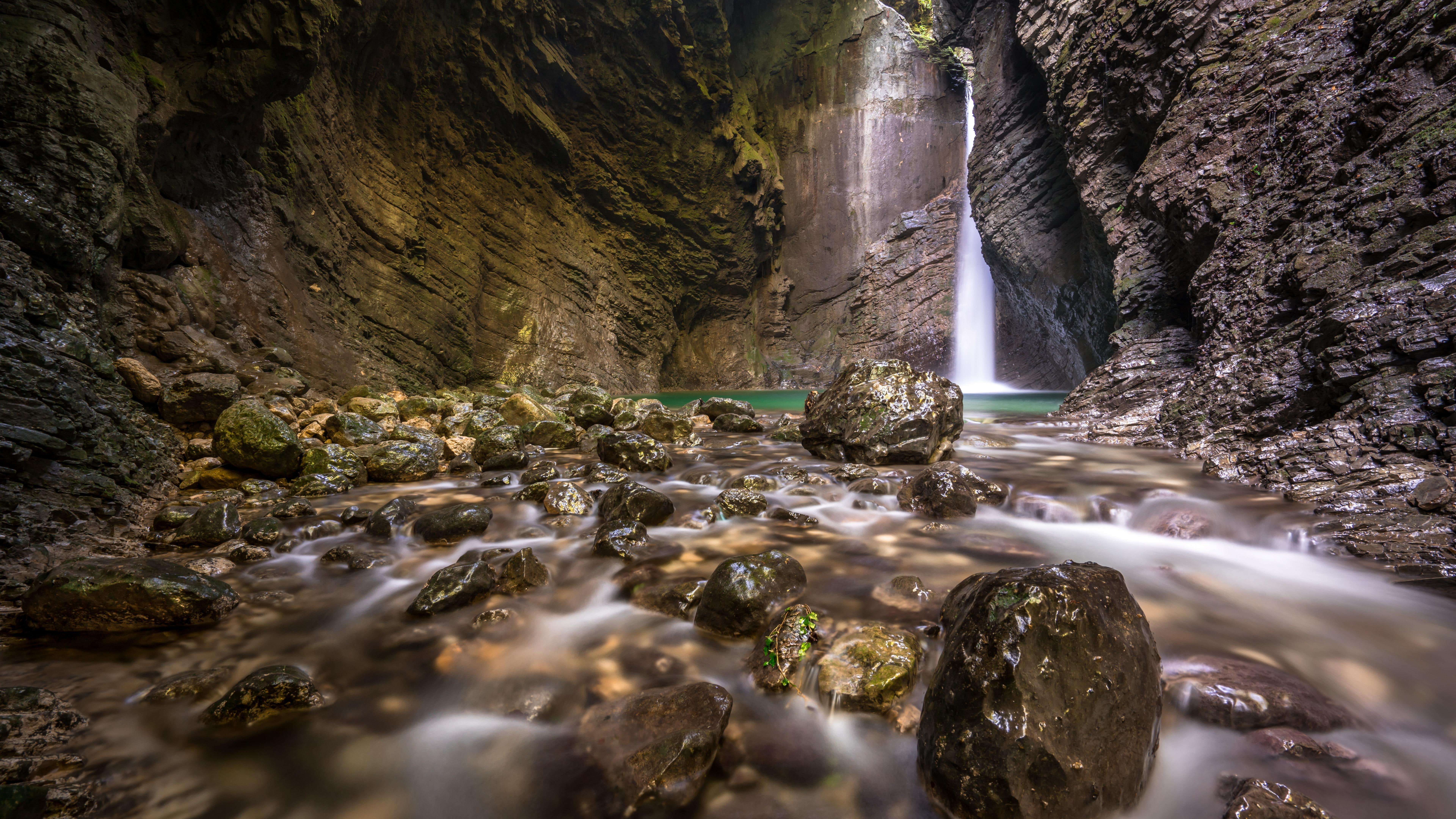 slovenia, europe, 8K, stream, ravine, rock, kozjak waterfalls, waterfall, body of water, kobarid, slap kozjak, crag, HD Wallpaper