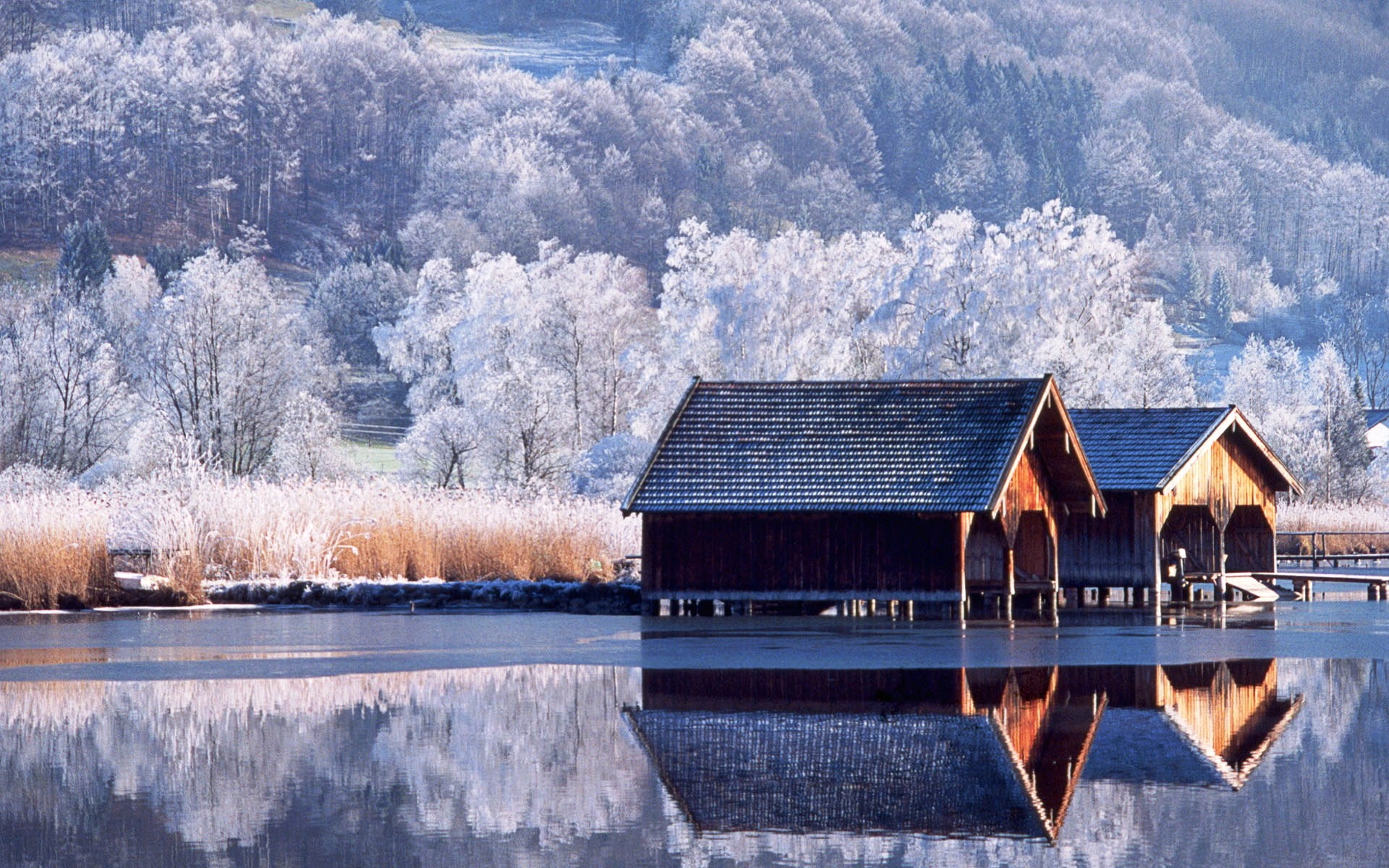 nature, house, lake, boat, hd, reflection, 1080P, barn, trees, HD Wallpaper