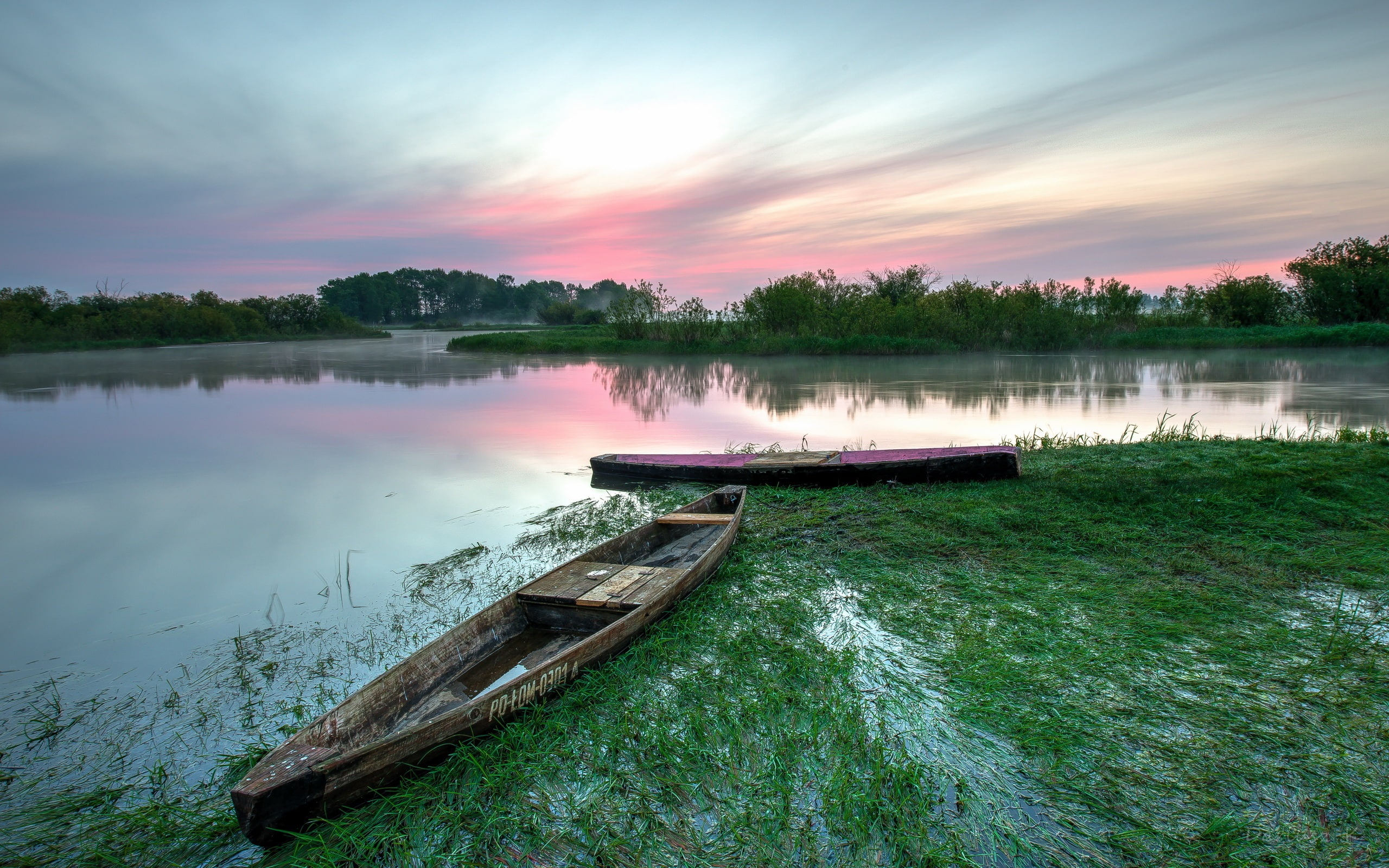 Biebrza, Poland, Dawn, National, Park, 2K, Lake, Boats, Summer, HD Wallpaper