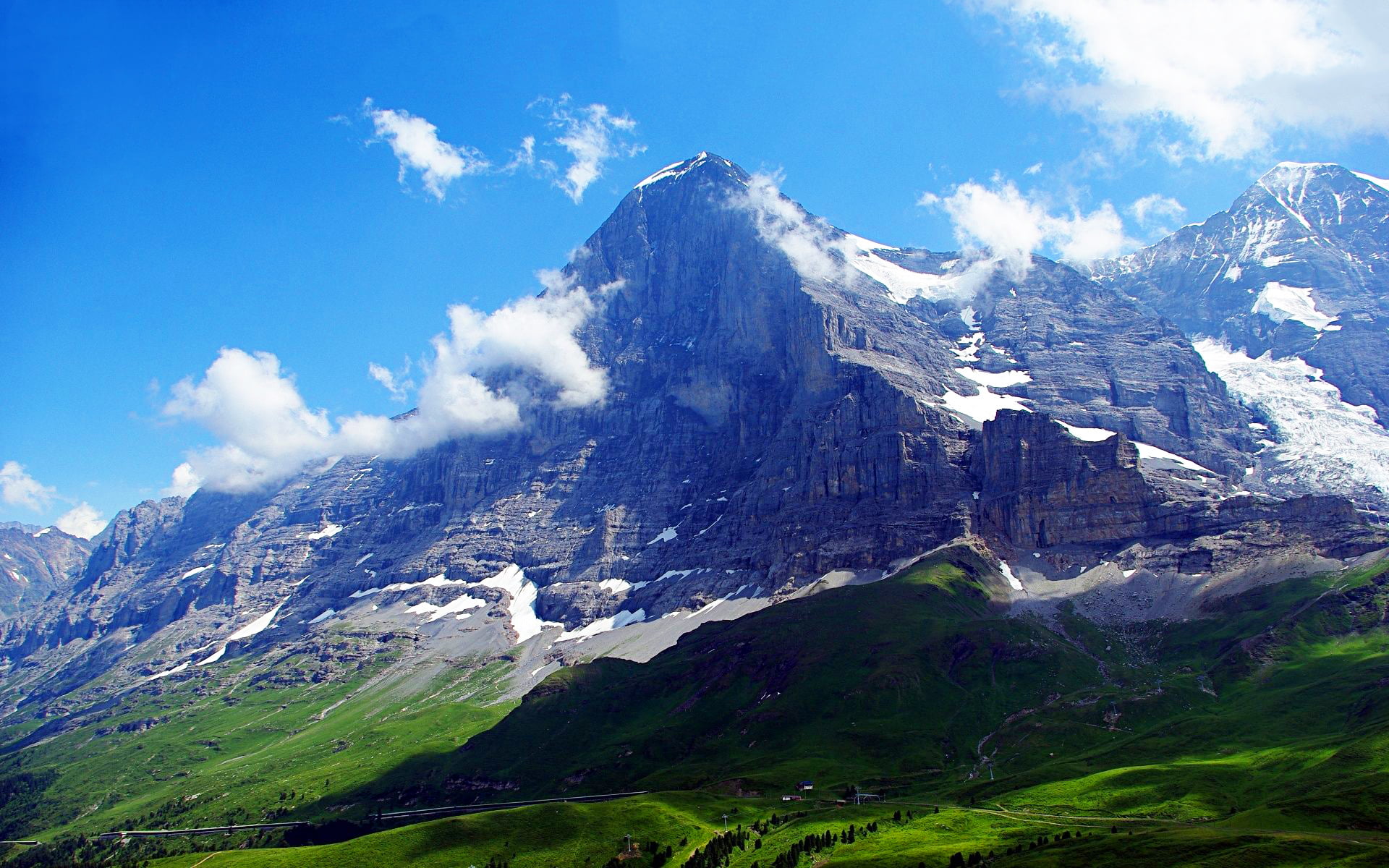 Alps, 1080P, The Eiger, the sky, clouds, Switzerland, Gora top, HD Wallpaper