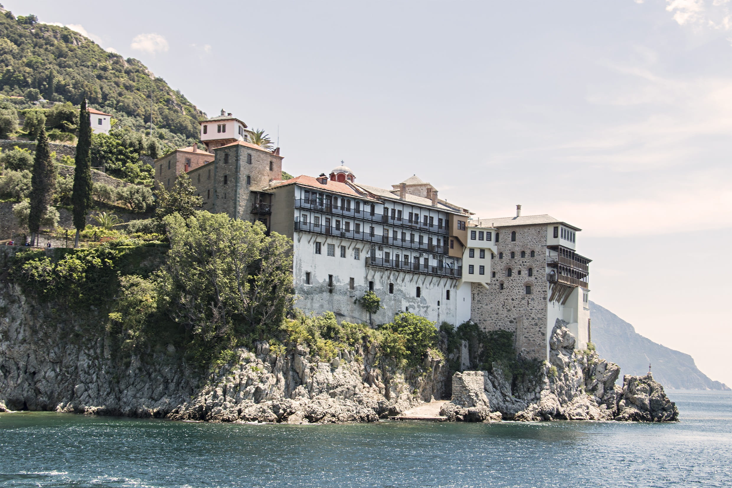 travel, 1080P, travel destinations, rock, sky, architecture, tourism, building, rock - object, afss, solid, Sveta Gora, Mount Athos, outdoors, no people, HD Wallpaper