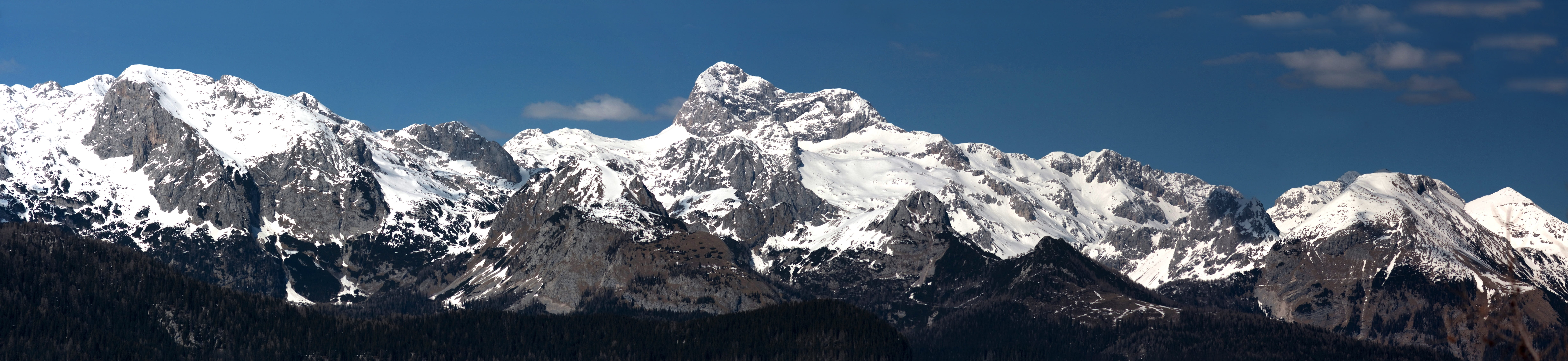 mountains, outdoors, blue, triglav, steep, 8K, nature, panoramic, peak, rock, cold temperature, snow, environment, solid, beauty in nature, mountain peak, HD Wallpaper