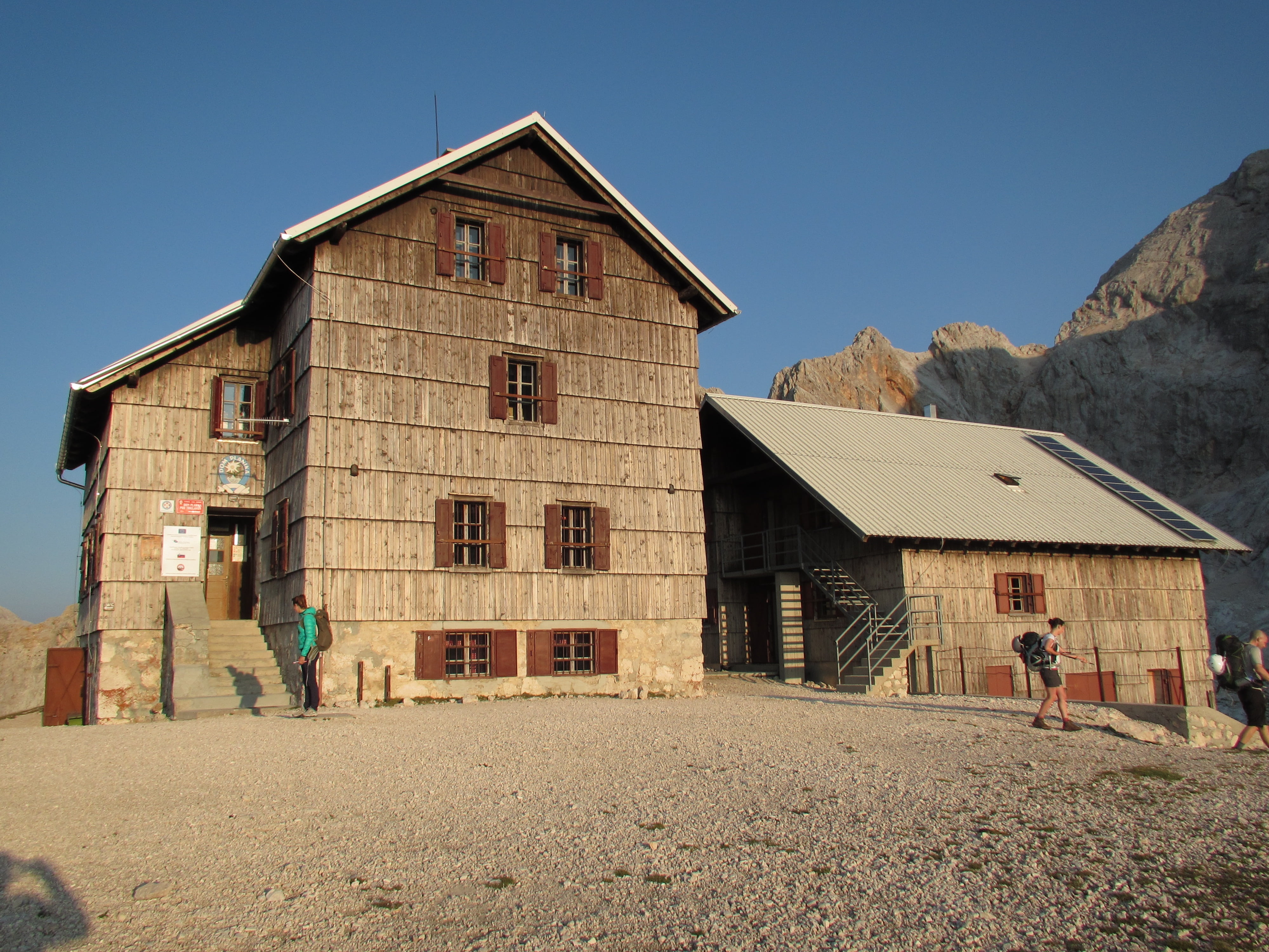men, family, mountain hut, clear sky, built structure, sky, house, day, landscape, people, residential district, architecture, triglav, mountains, nature, HD Wallpaper