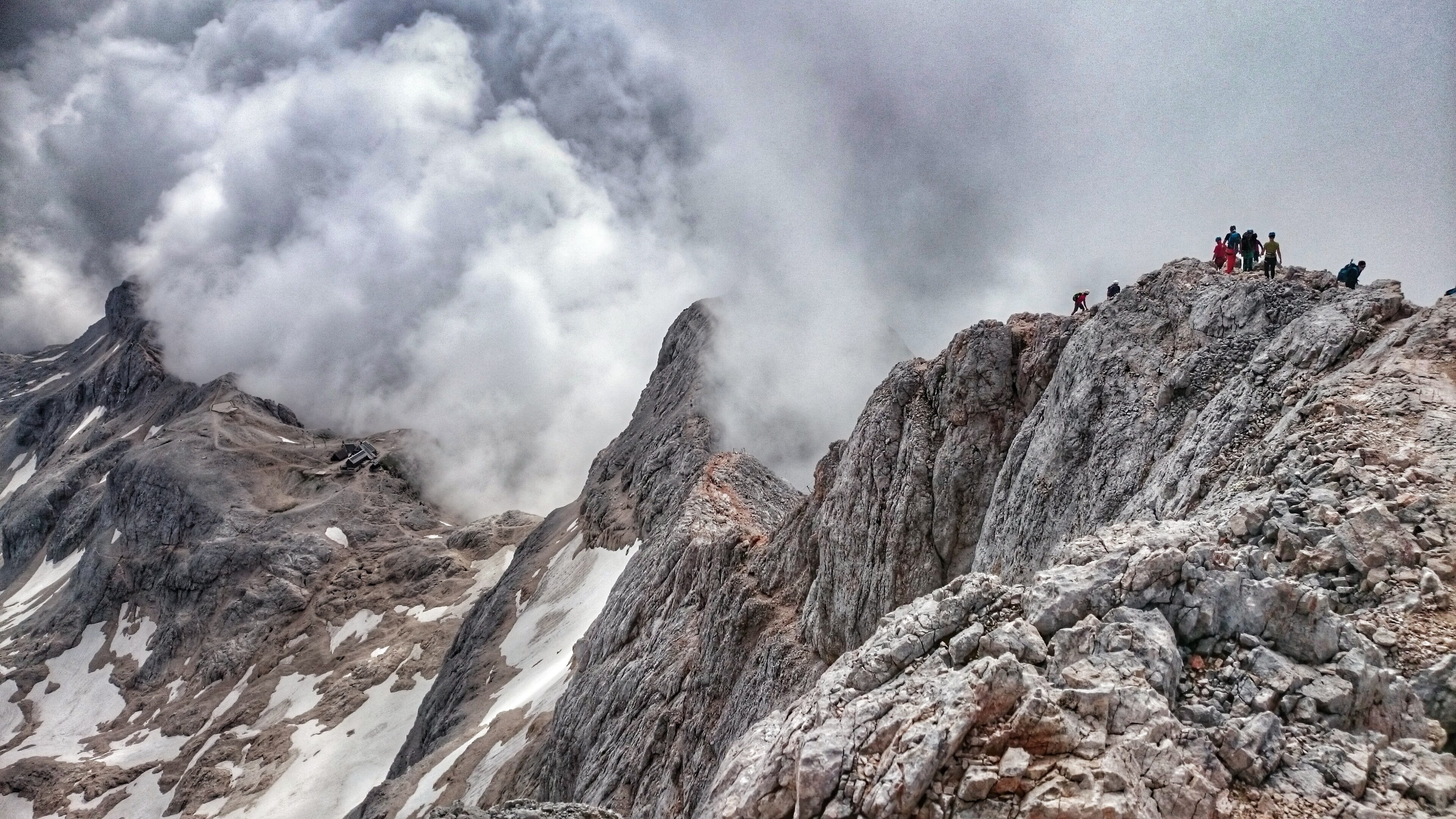 Triglav, hiking, men, day, leisure activity, outdoors, travel, physical geography, rock - object, 4K, Clouds, group of people, activity, rock formation, HD Wallpaper