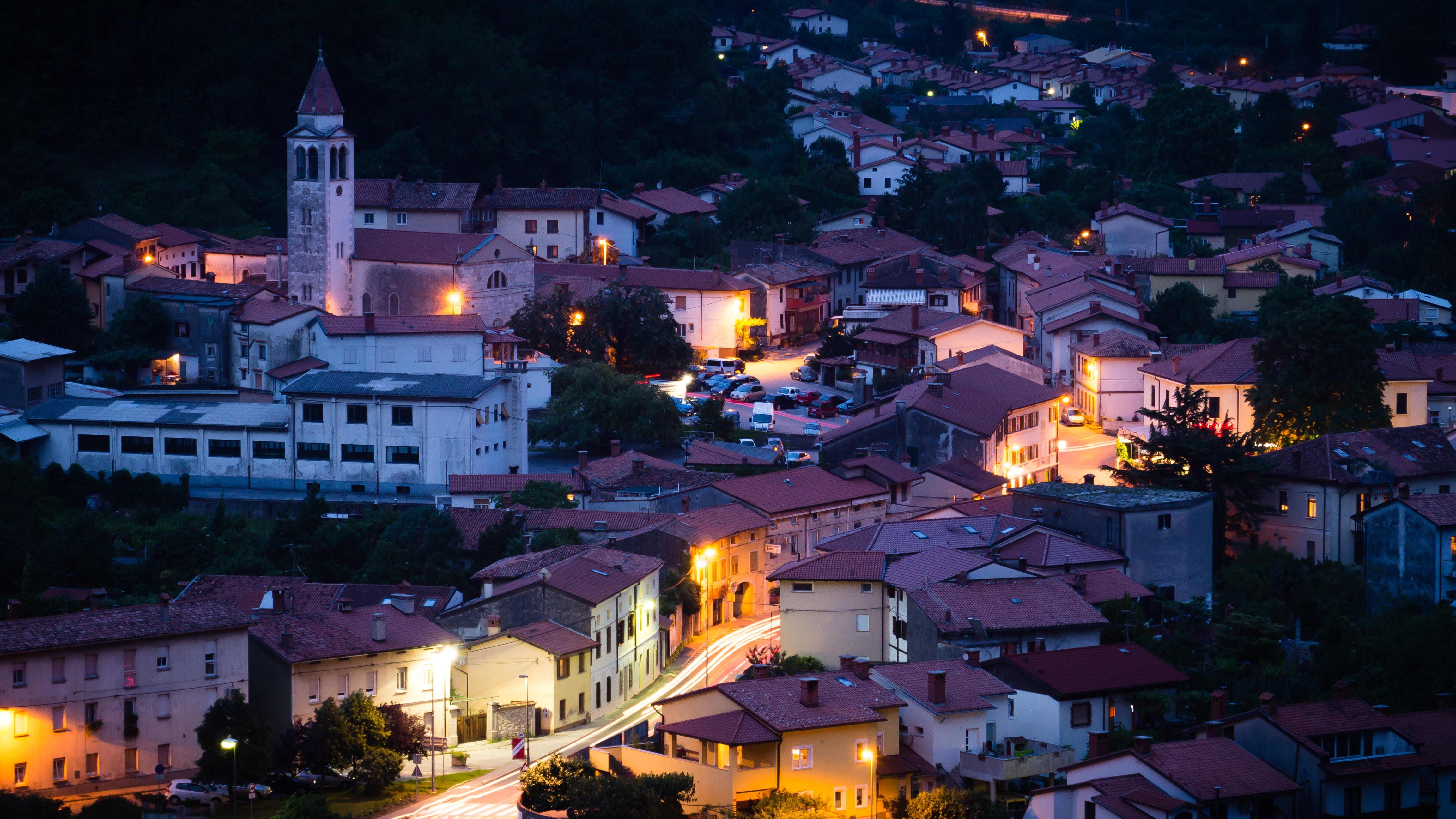old village, city light, nigttime, townscape, night, cityscape, village, solkan, building exterior, 4K, built structure, nature, residential district, HD Wallpaper