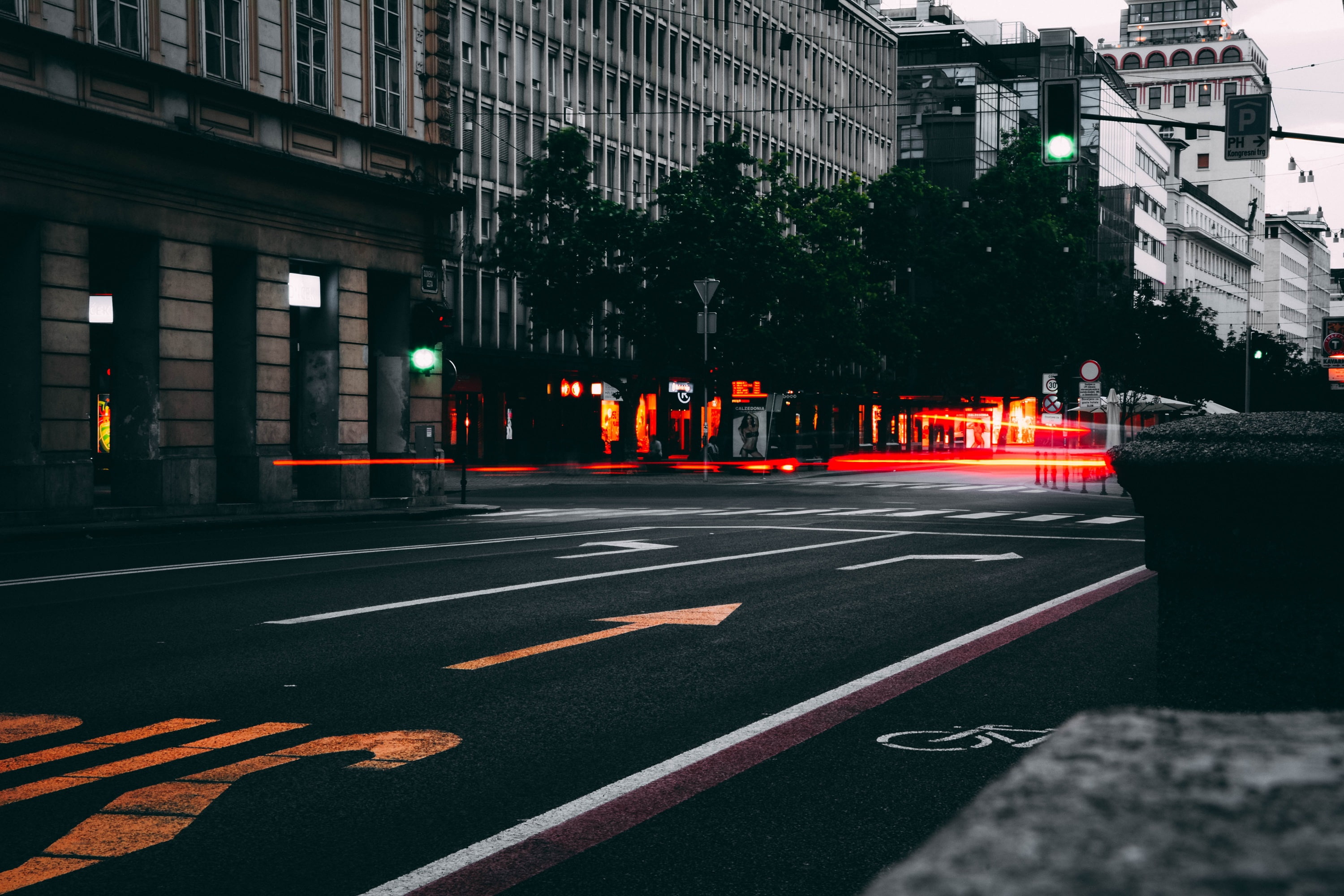 city, Slovenia, traffic signs, traffic lights, urban, long exposure, traffic, street, 2K, HD Wallpaper