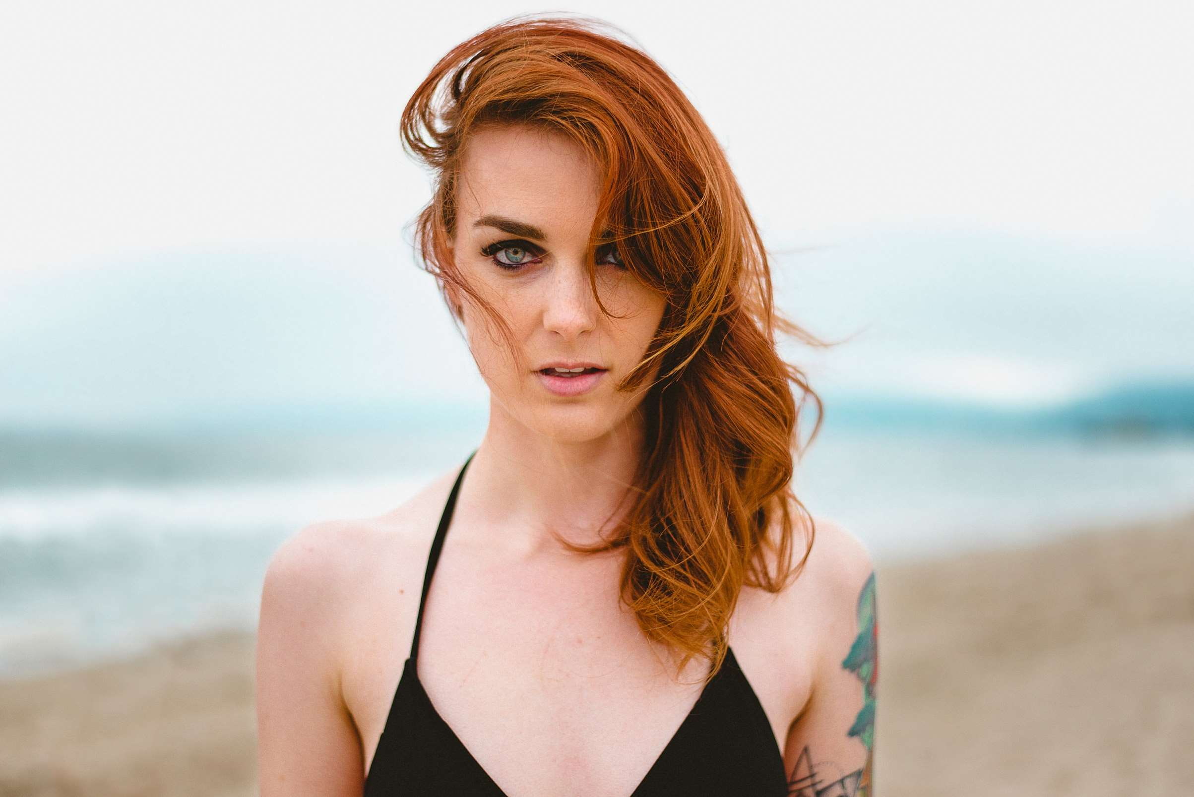 leisure, hairstyle, beauty, person, land, adult, focus on foreground, young women, woman, one person, sea, young adult, contemplation, redhead, women, ocean, HD Wallpaper