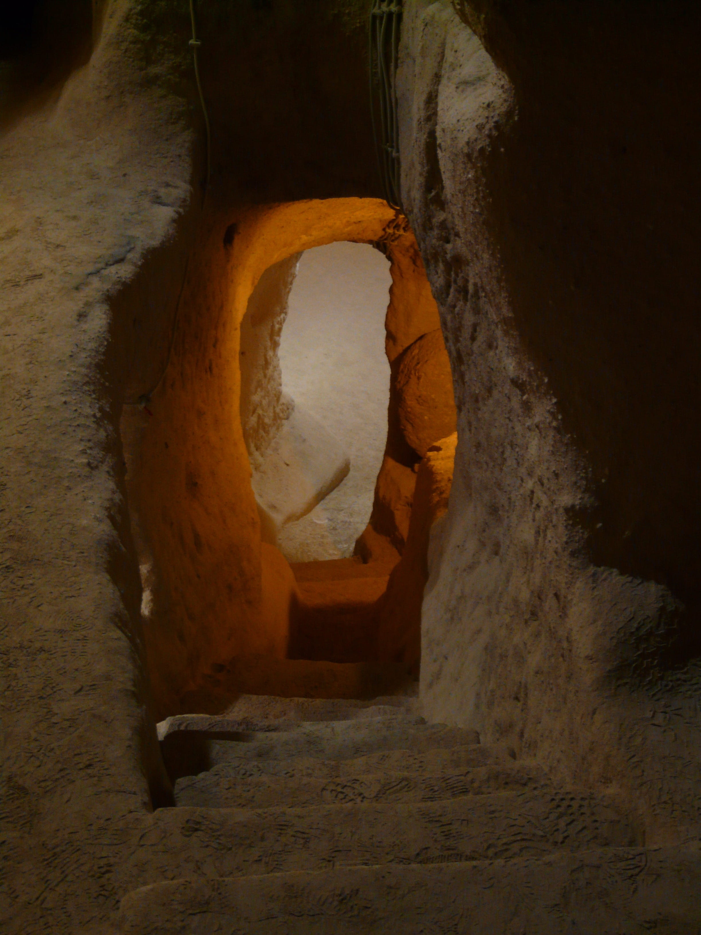 rock, gang, day, Turkey, architecture, escape route, hole, ancient, no people, hiding place, gloomy, cave, staircase finish, down, close-up, home, escape, Phone HD Wallpaper