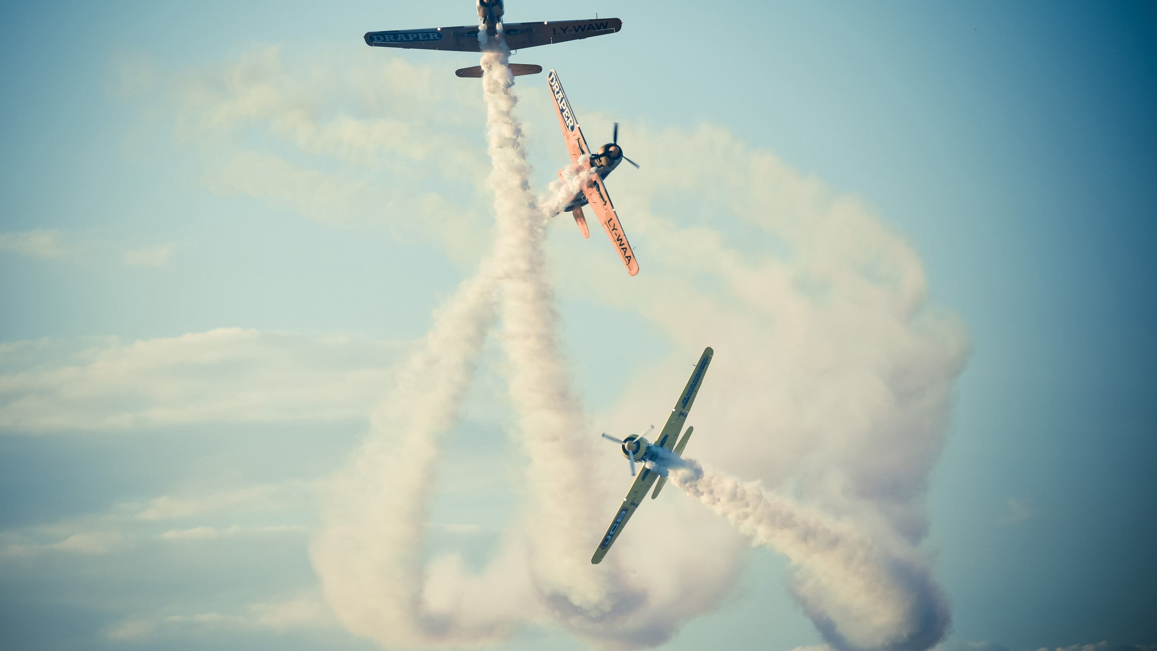 5k, clouds, sky, fighter, 4K, three, Bucharest airshow, planes, 2015 Sony World Photography Awards, 4k, HD Wallpaper