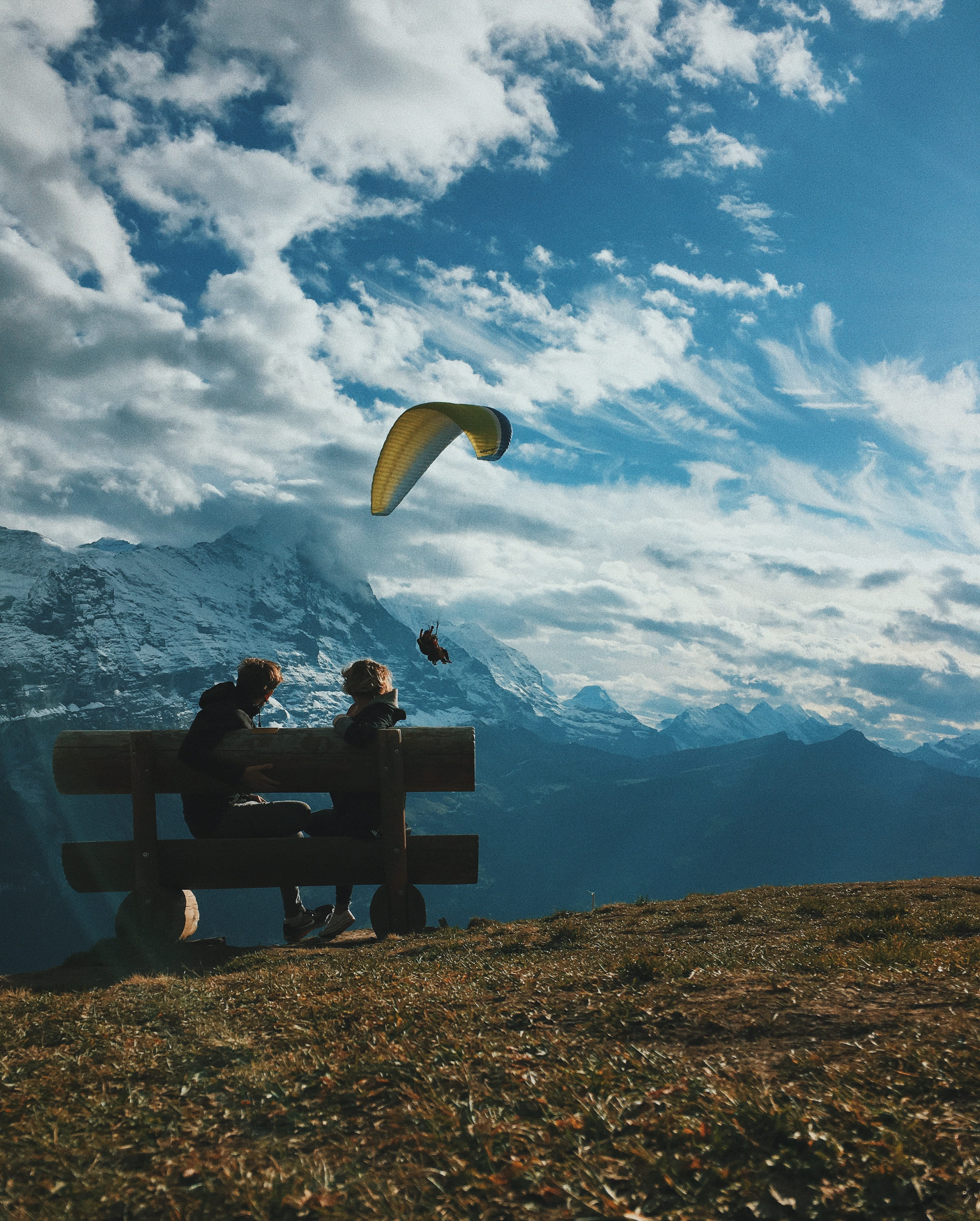 wild, sky, travel, married, loved, seat, outdoors, real people, men, grindelwald, nature, adventure, day, alps, couple, mountain range, love, snowcapped mountain, Phone HD Wallpaper