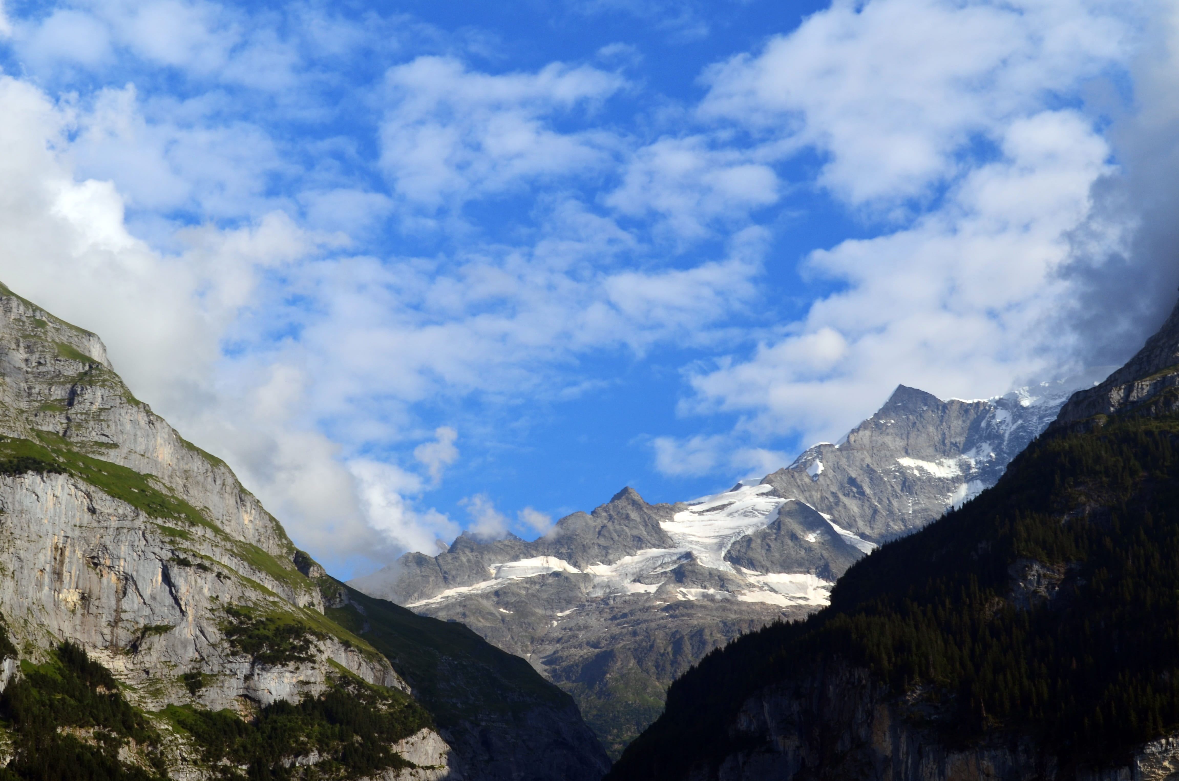 low angle view, snow, day, landscape, grindelwald, hiking, idyllic, environment, panorama, no people, sky, clouds, outdoors, nature, view, switzerland, HD Wallpaper