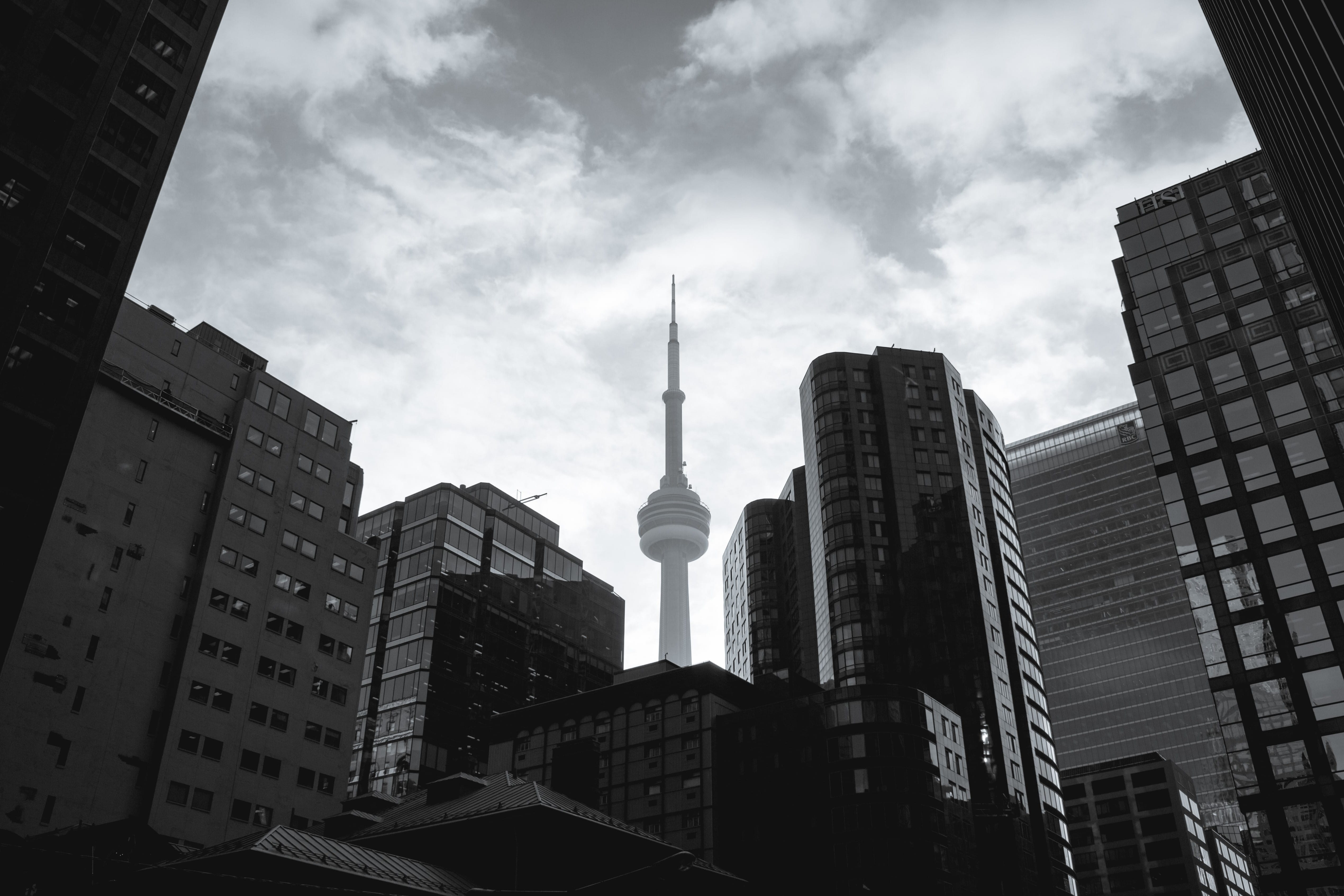 cntower, sphere, 4K, travel destinations, downtown, moody, low angle view, building, no people, global communications, tourism, cloud - sky, ontario, toronto, HD Wallpaper