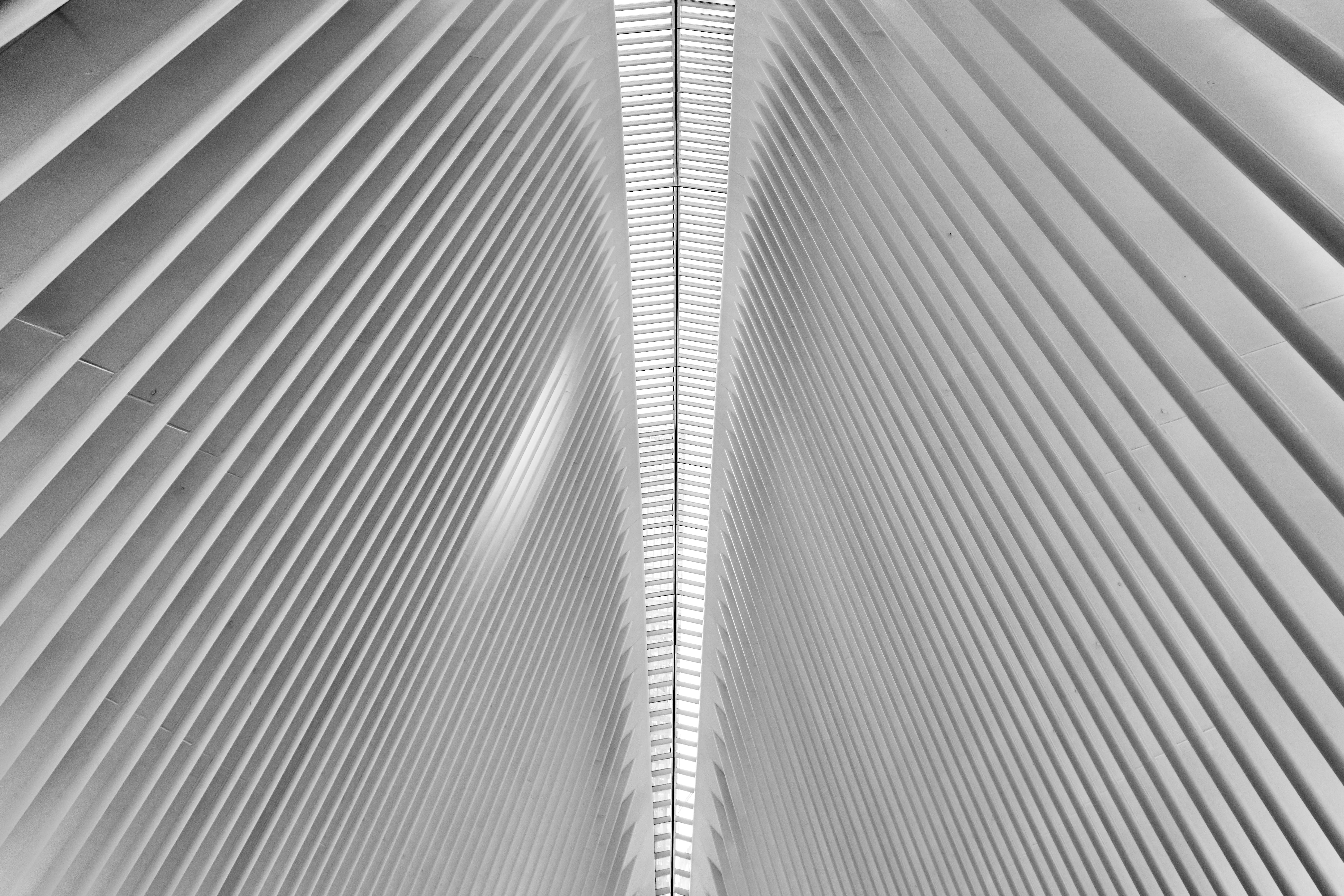 united states, full frame, interior, escalator, curtain, grey, worm, ornament, window shade, modern, white, sunlight, symmetry, striped, subway station world trade center, HD Wallpaper