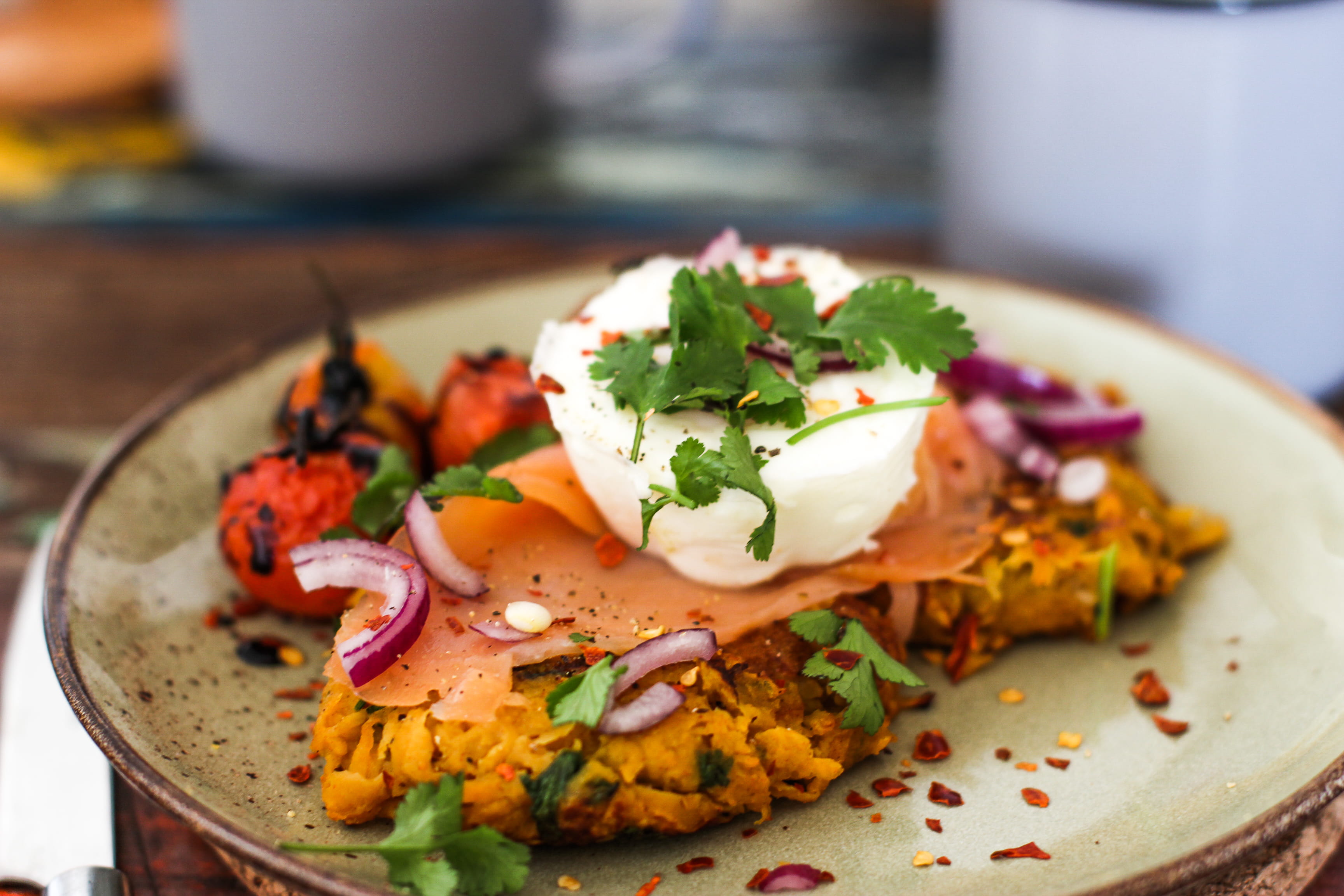 carrot, bokeh, garnish, ready-to-eat, breakfast, egg, blur, meal, focus on foreground, montreux, wellbeing, herb, plant, smoked salmon, close-up, dish, HD Wallpaper