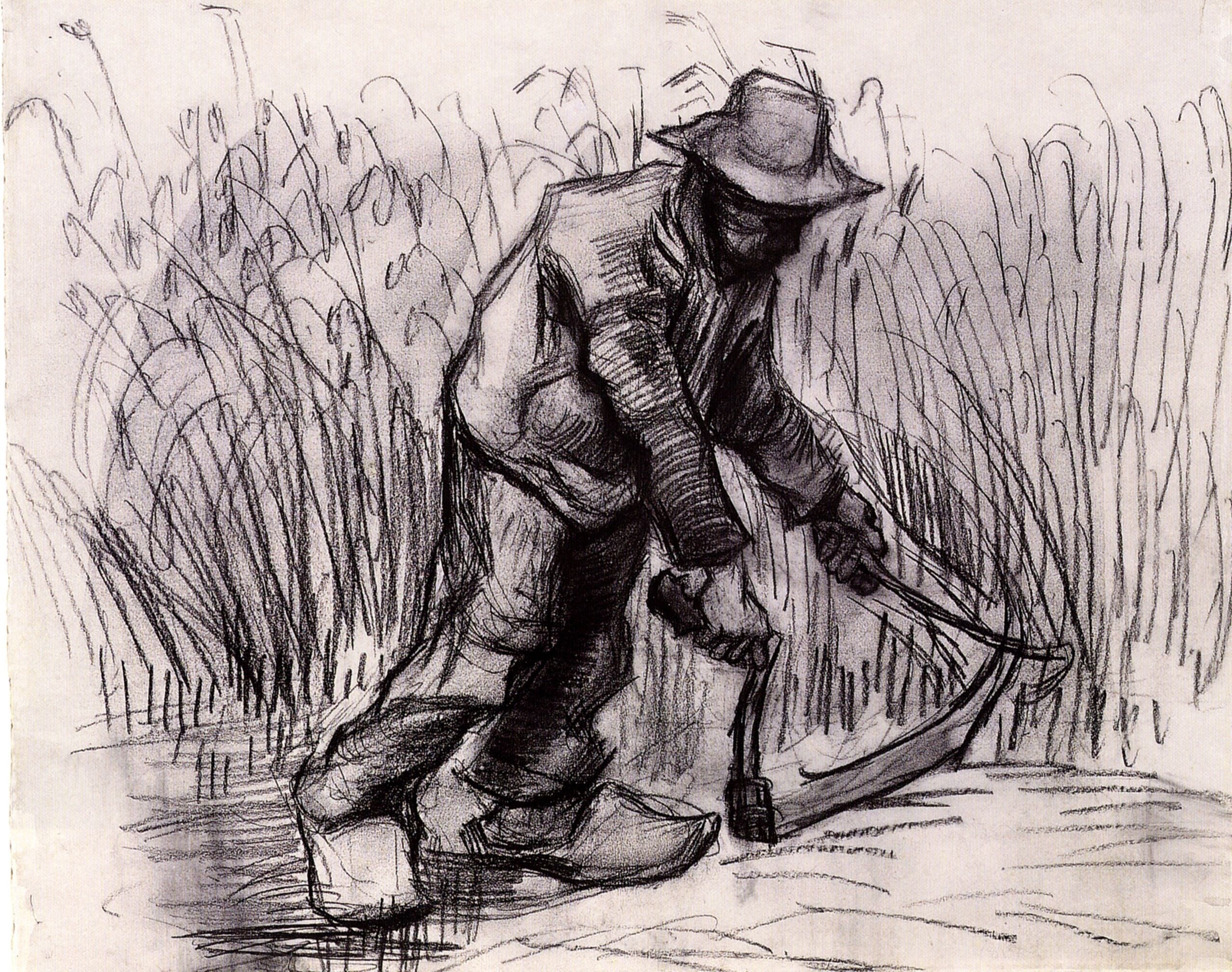 farmer, working, Vincent van Gogh, black and white, hammer, 1080P, Peasant with Sickle, HD Wallpaper