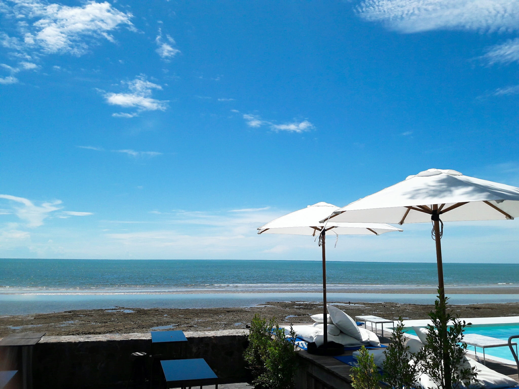 hua hin, sky, cloud - sky, beauty in nature, parasol, blue, tranquility, horizon, tranquil scene, sunny, land, outdoors, beach, umbrella, thailand, scenics - nature, HD Wallpaper