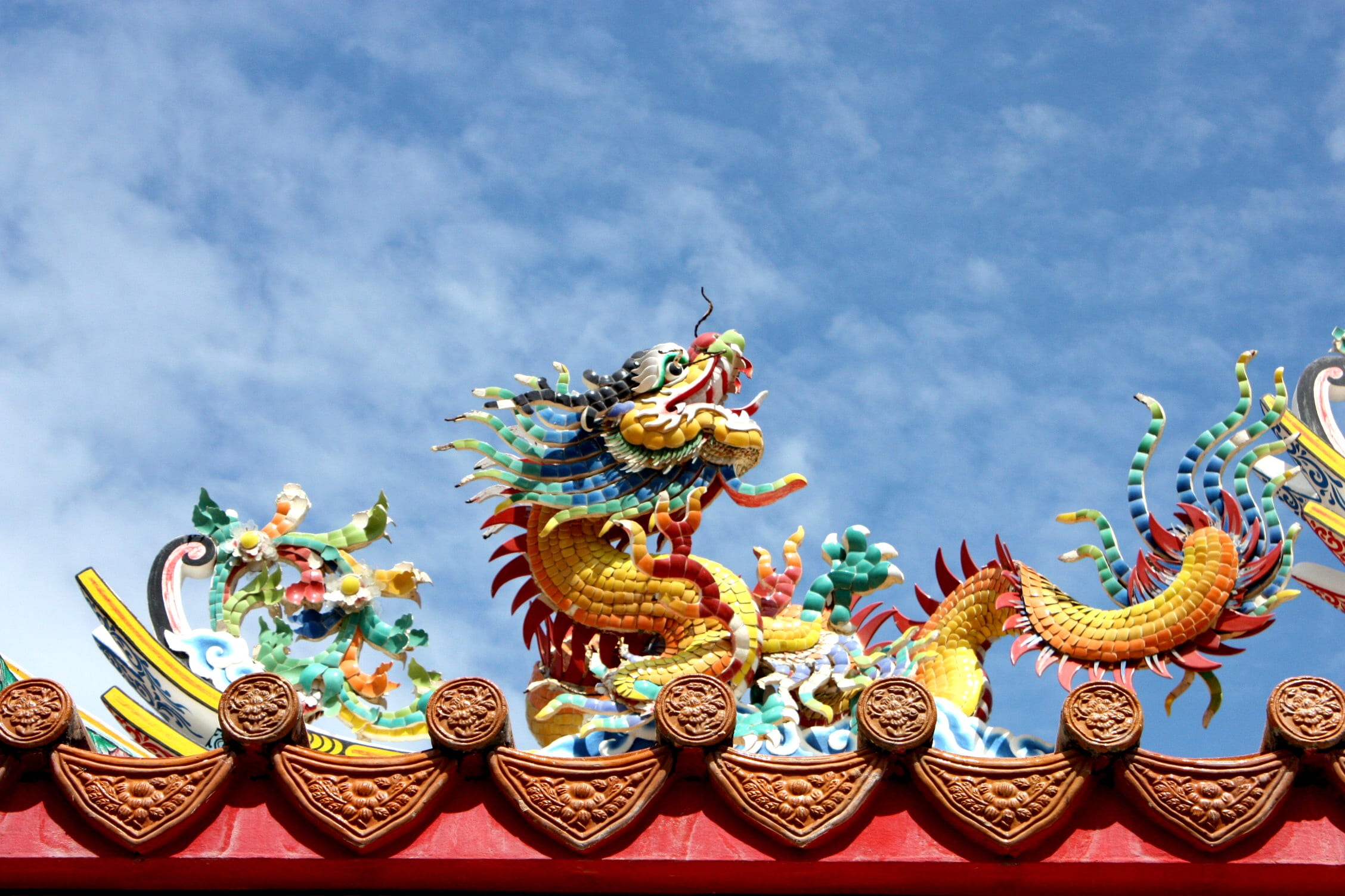 tourism, faith, china, east, multi colored, dragon, 1080P, chinese dragon, animal representation, art, religion, measure, art and craft, sky, day, outdoors, HD Wallpaper