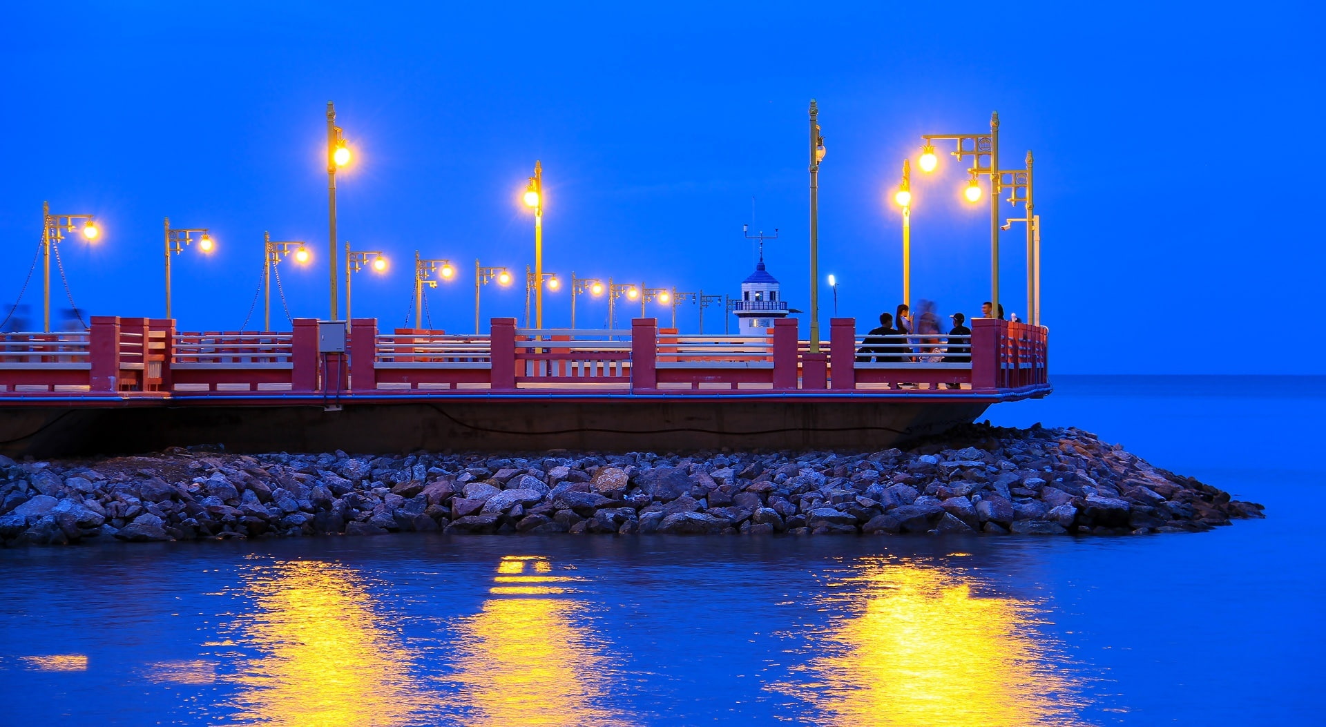 sea, illuminated, reflection, container, cargo container, ship, blue, sky, no people, pier, mode of transportation, anchored, architecture, industry, Thailand, HD Wallpaper