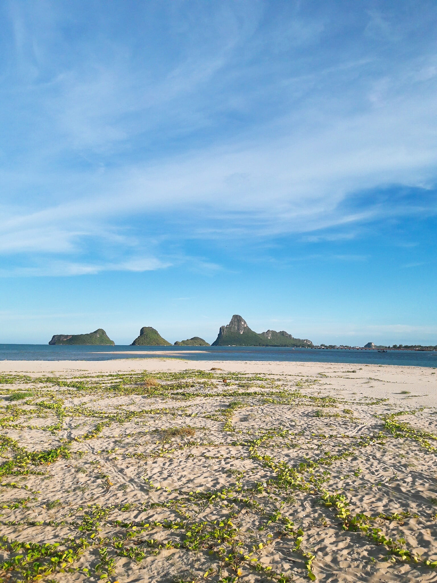 sandy beach, non-urban scene, sea, tranquility, tranquil scene, water, coinciding, blue, beach, day, the gulf of thailand, salt flat, no people, 1080P, Phone HD Wallpaper