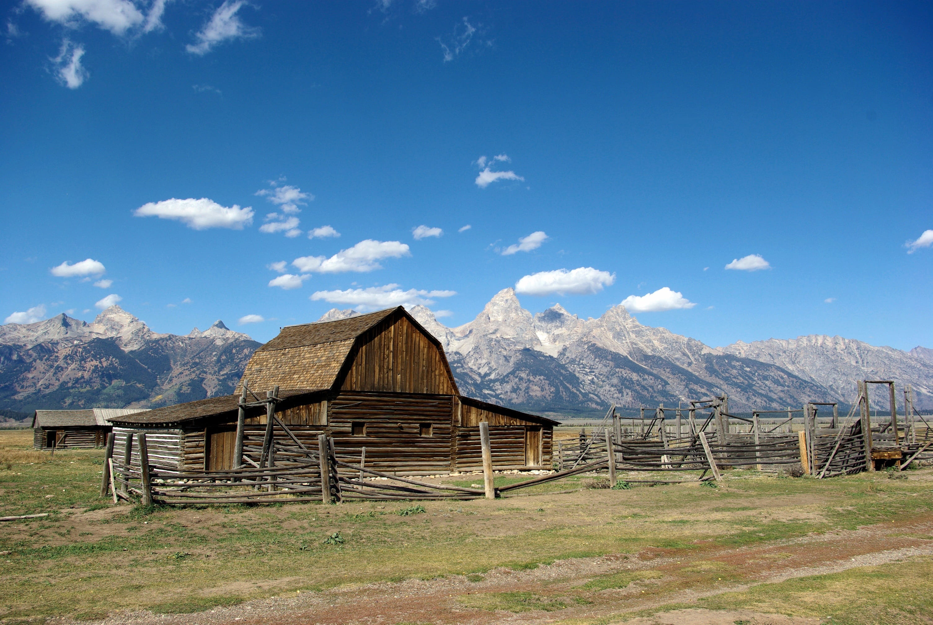 cloud - sky, mountains, barn, day, scenics - nature, scenery, blue, nature, no people, national park, rustic, outdoor, built structure, park, grand, tranquility, HD Wallpaper