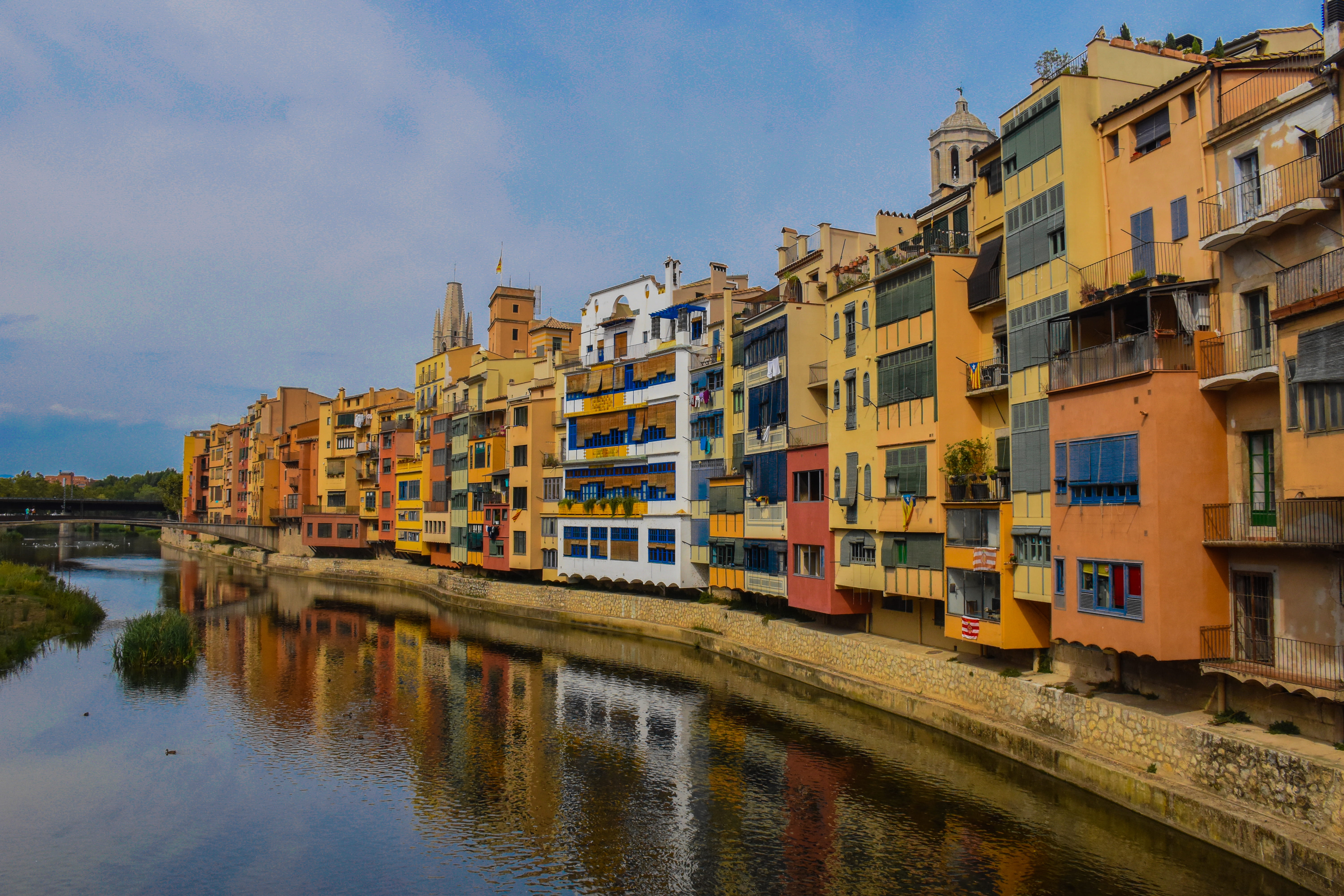 window, city, bridge - man made structure, facades, building, river, 5K, day, architecture, buildings, no people, catalunya, reflection, sky, bridge, colors, HD Wallpaper