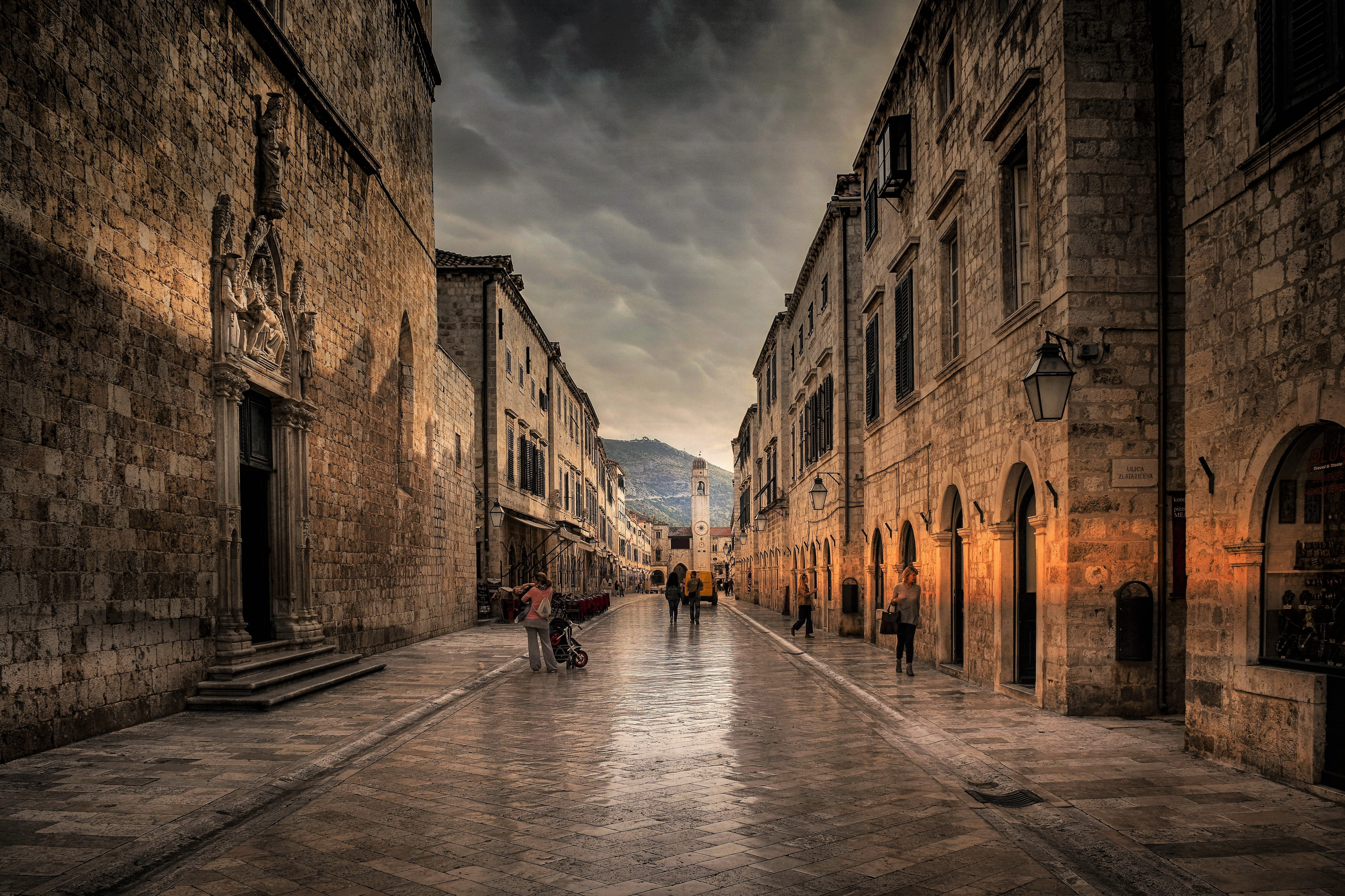 scenery, building, fantasy, diminishing perspective, rock, walking, nature, men, alley, built structure, incidental people, city, dubrovnik, architecture, HD Wallpaper