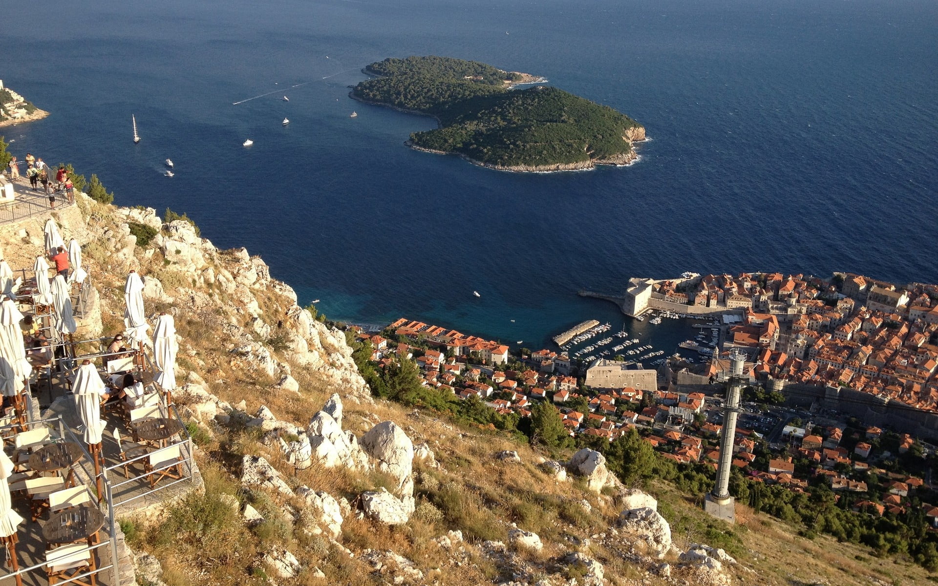 croatia, aerial View, summer, architecture, cliff, city, roof, nautical Vessel, landscape, no people, travel, cityscape, tourism, mediterranean Countries, HD Wallpaper