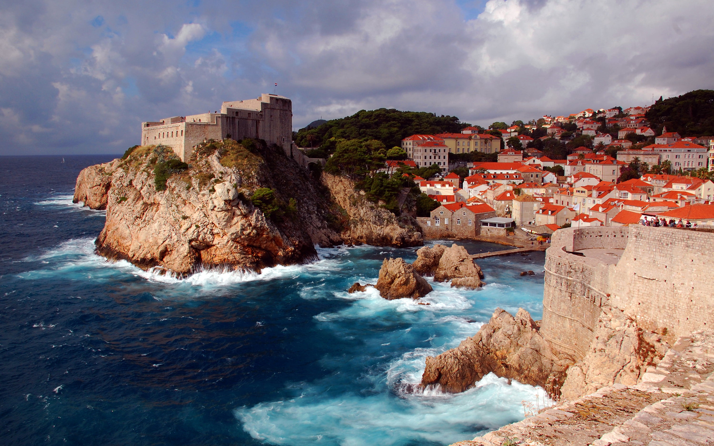 sea, cloud - sky, medieval, outdoors, rock, solid, travel destinations, croatia, desktop, built structure, 2K, fortress, nature, building exterior, HD Wallpaper