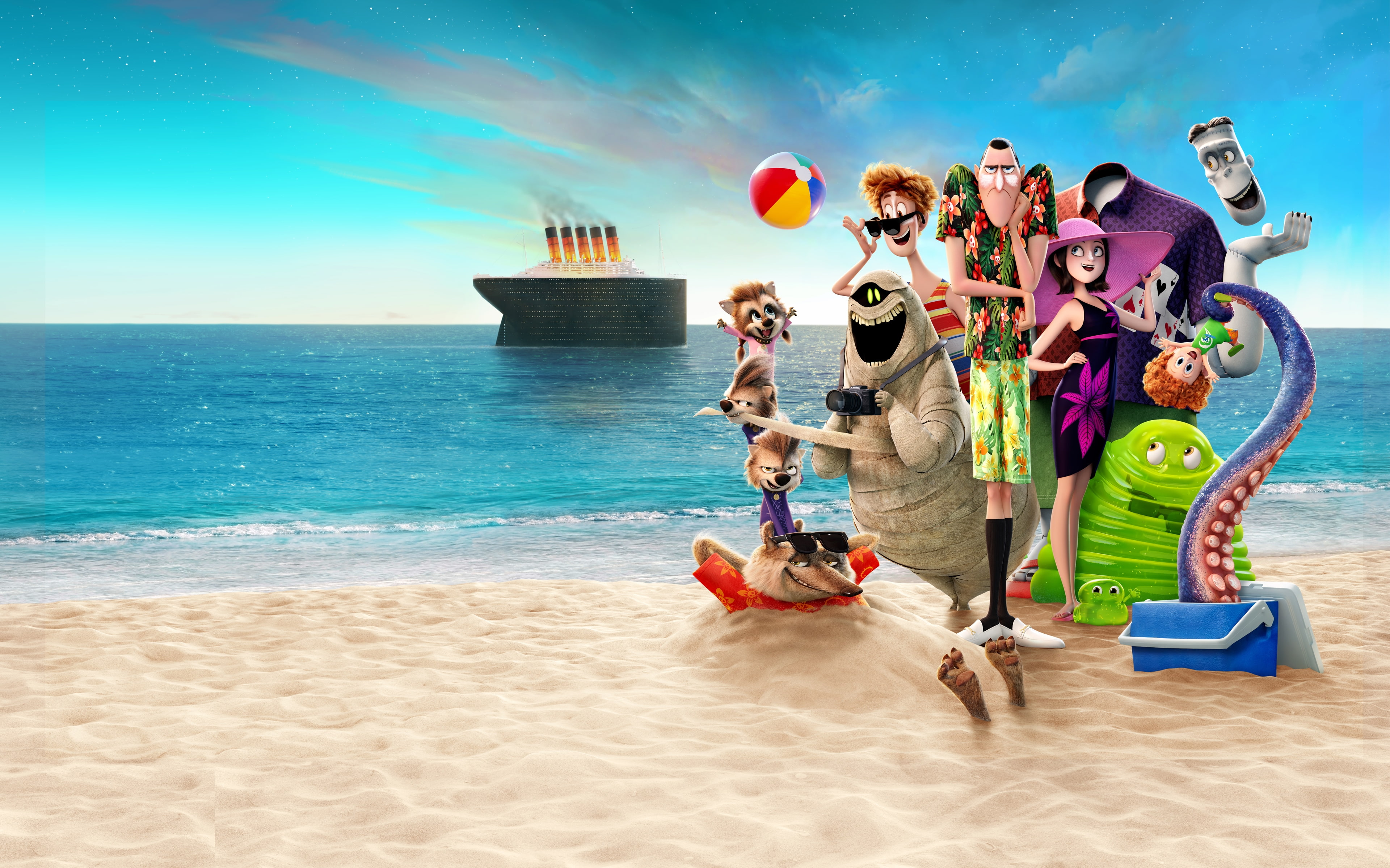 4K, animation, Movies, hotel transylvania 3: summer vacation, beach, HD Wallpaper