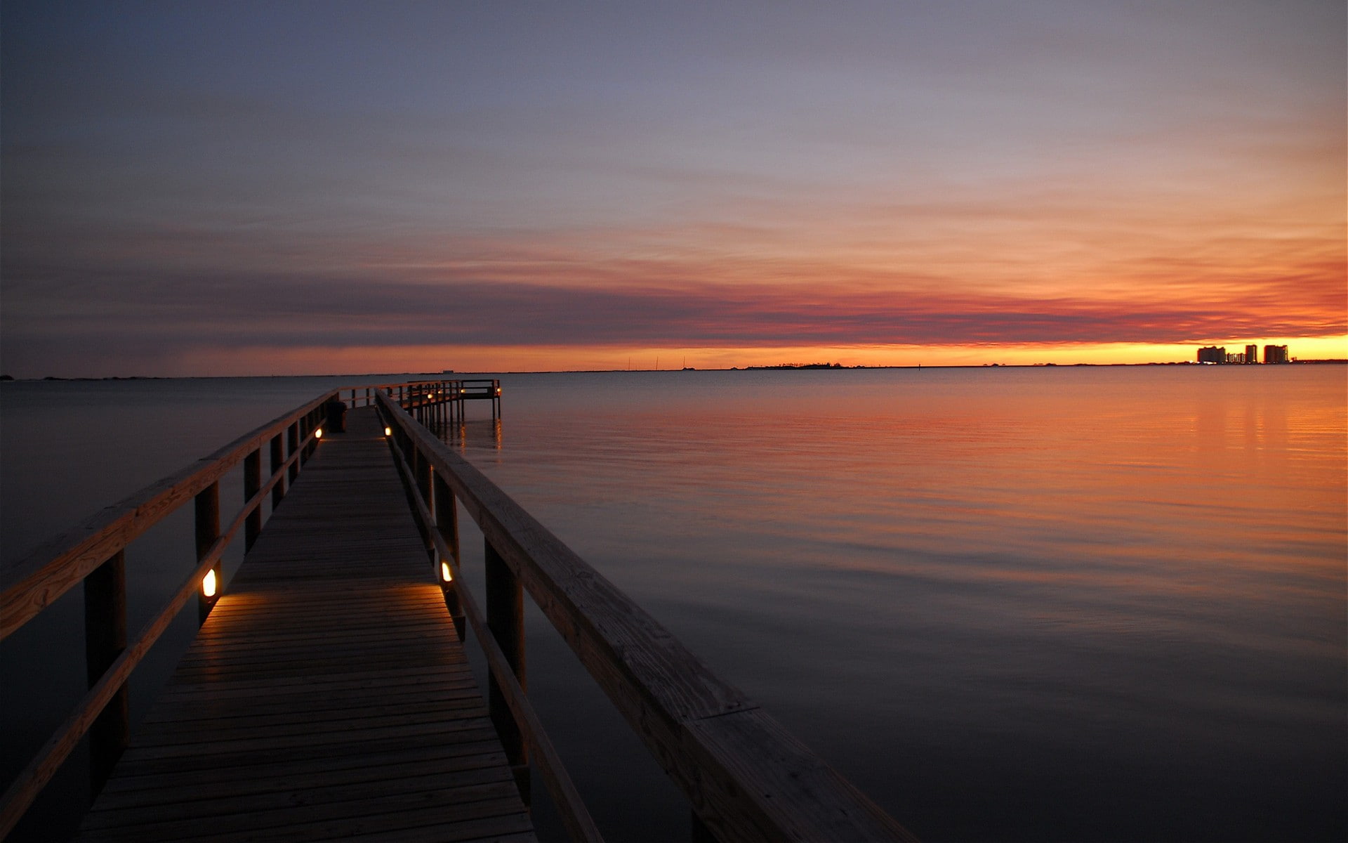 dock, sunset, hd, ocean, pier, nature, calm, 1080P, HD Wallpaper