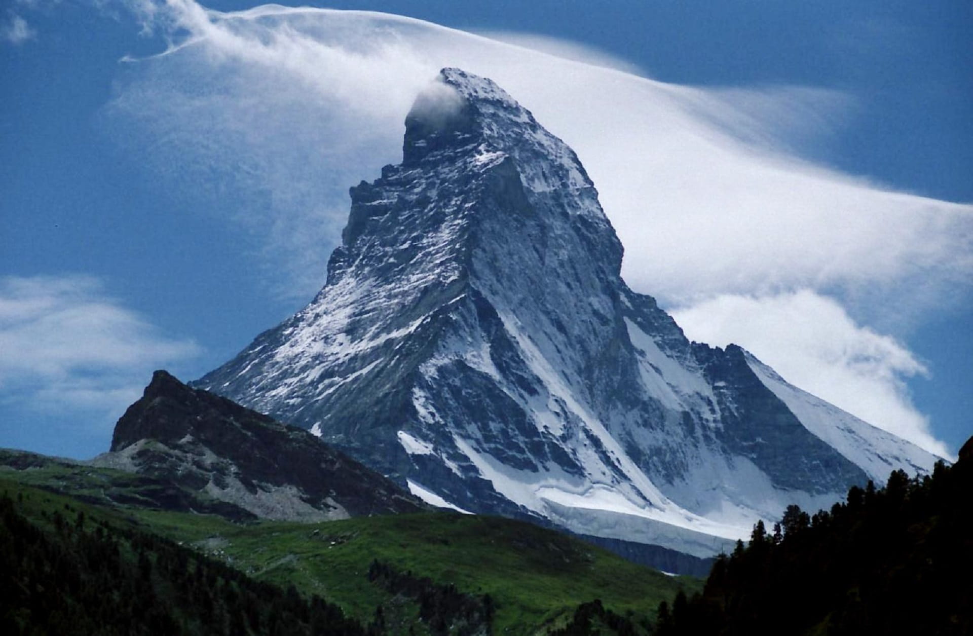 scenics - nature, scenic, landscape, 1080P, cold, rocky, environment, mountain range, cloud - sky, no people, scenics, blue sky, switzerland, matterhorn peak, HD Wallpaper