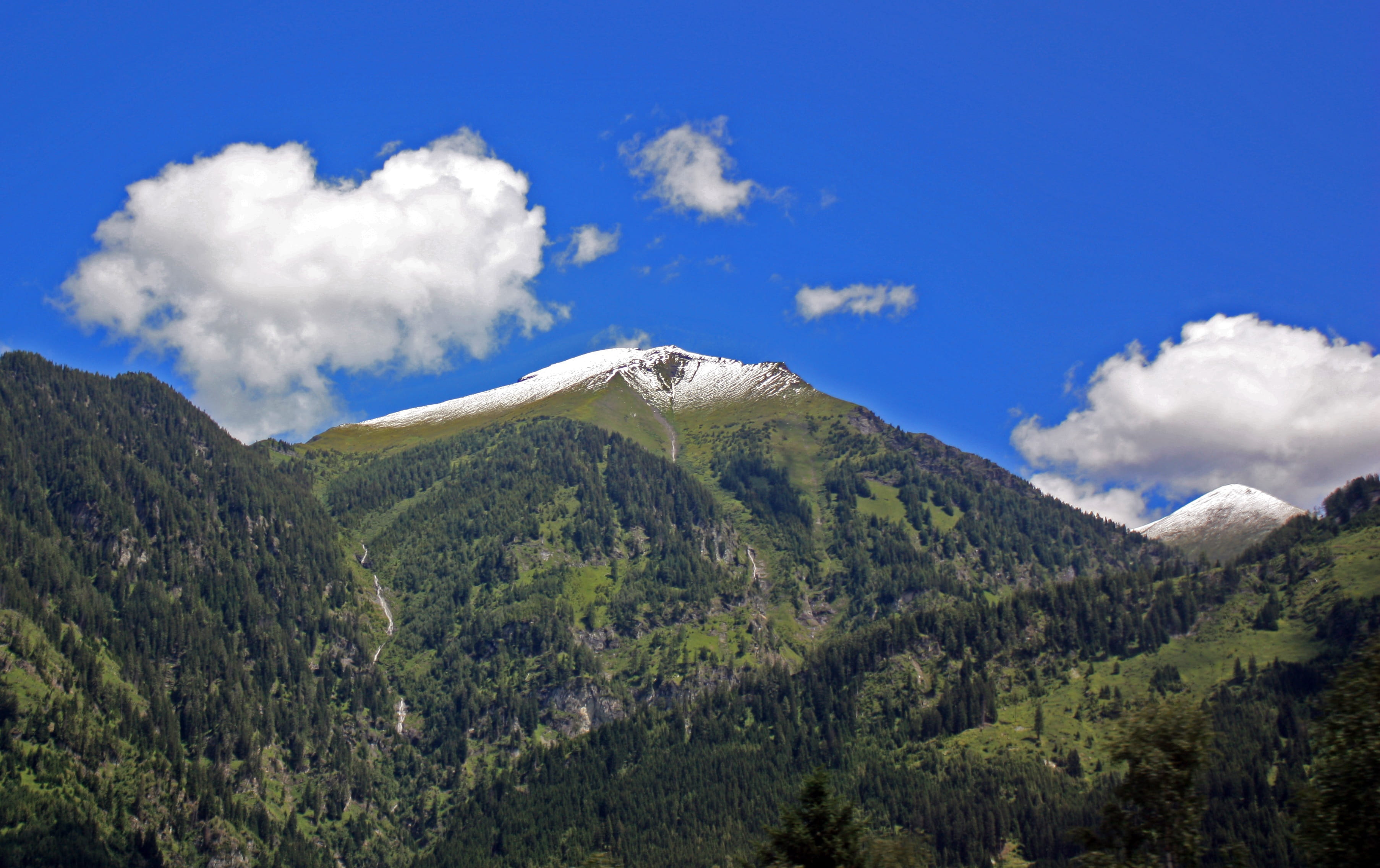 snow, Mountain, cloud - sky, volcano, sunny, sky, outdoor, swiss, travel, scenics - nature, forest, tourism, beauty in nature, scenics, Switzerland, peak, HD Wallpaper