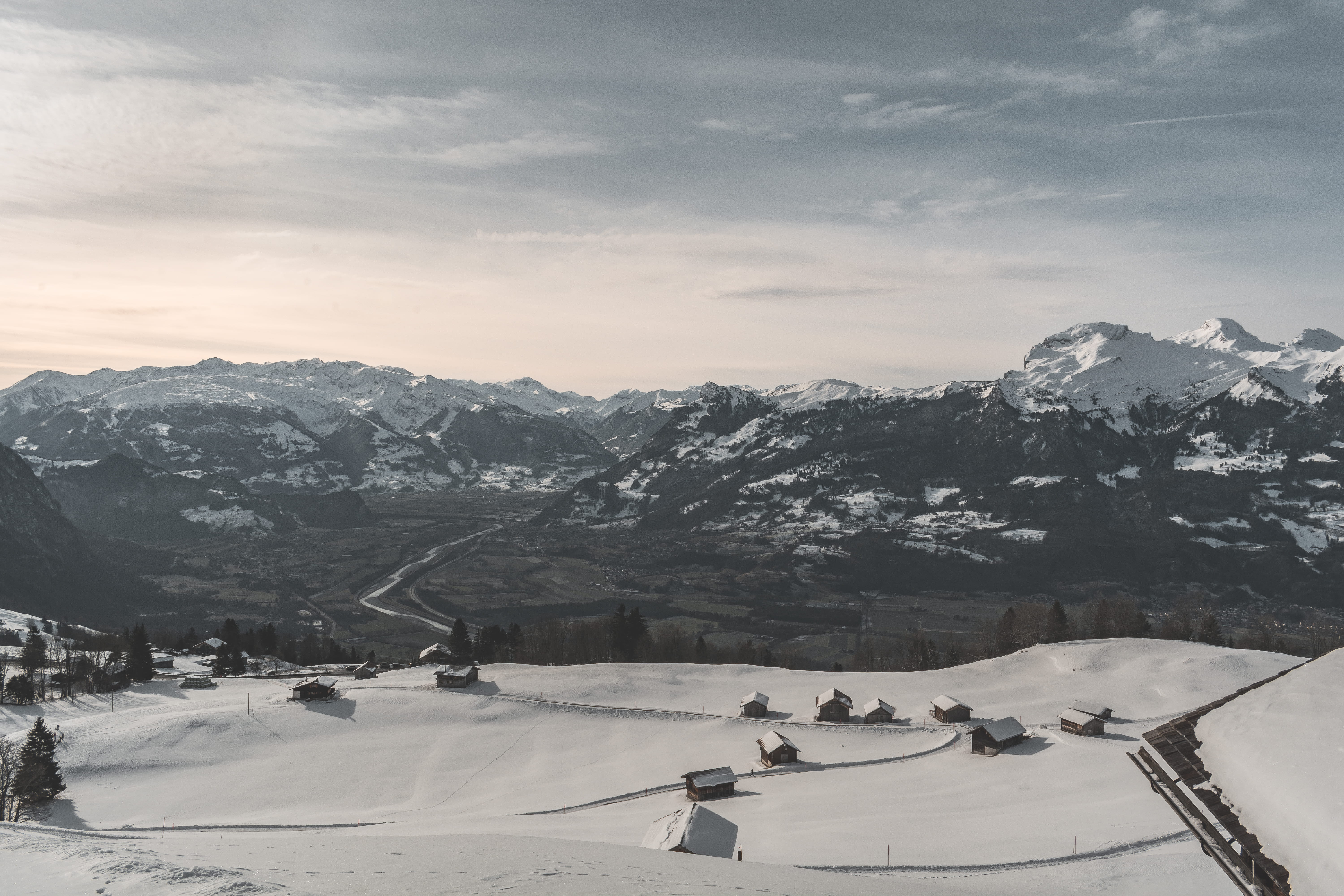beauty in nature, wander, wandering, mountain range, cold temperature, near, covered, landscape, 5K, environment, cabin, alp, photography, snowcapped, HD Wallpaper