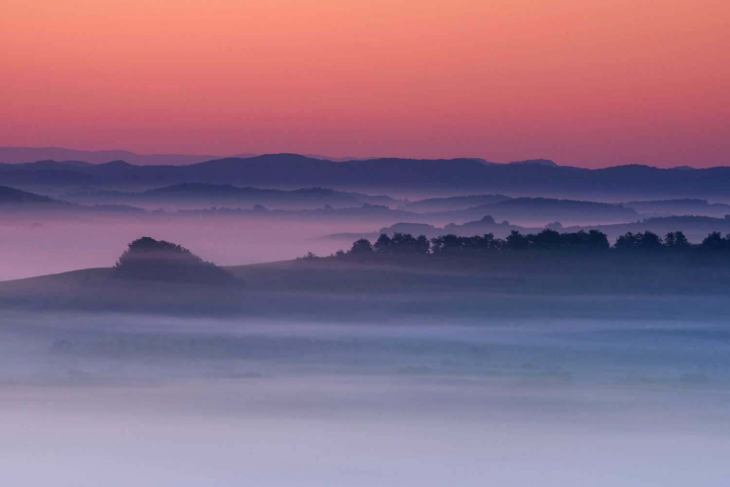 valley, sky, landscape, pink, Slovakia, photography, 720P, hills, nature, mist, morning, HD Wallpaper