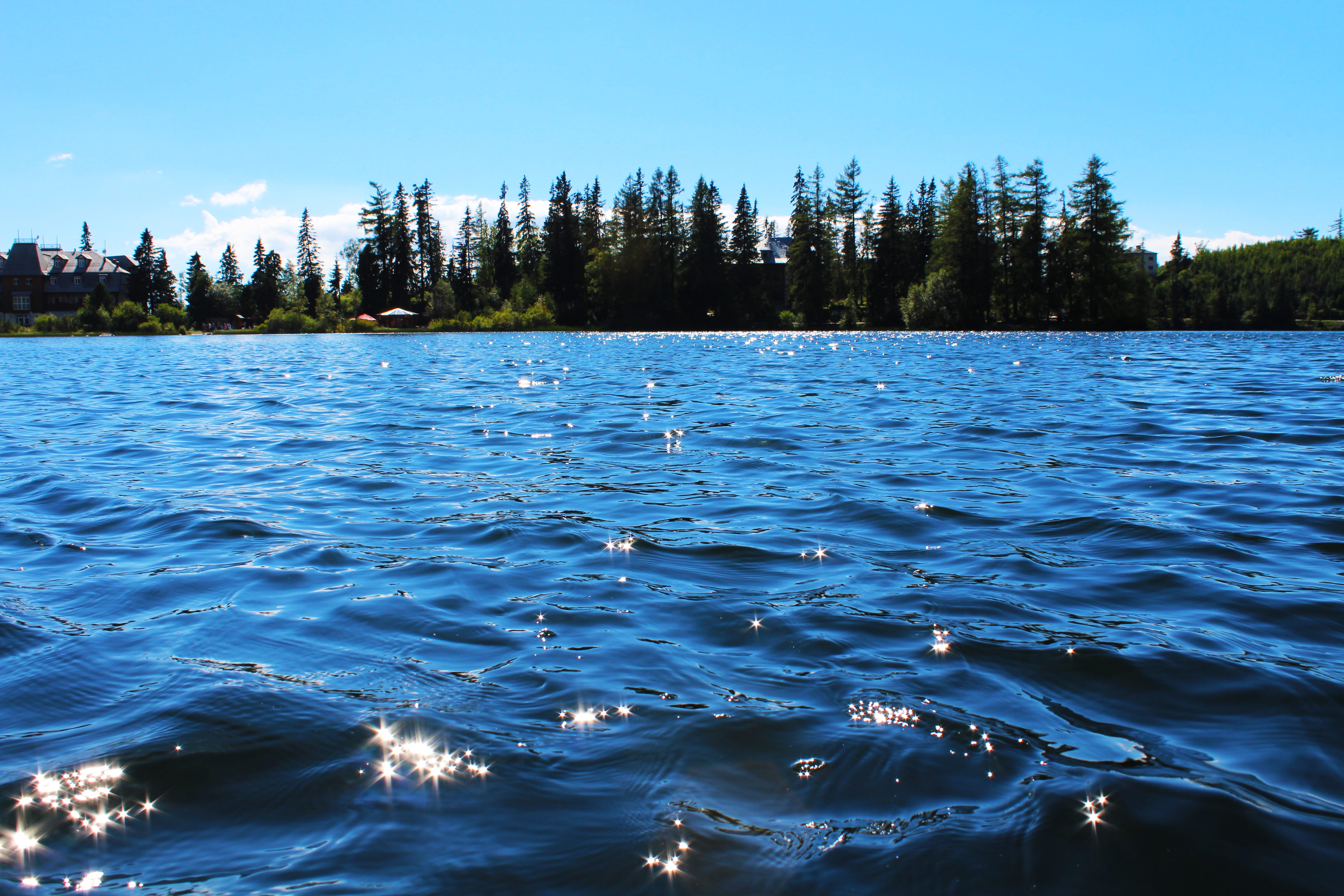 sparckles, sky, scenics - nature, rippled, forest, tranquil scene, tree, day, tranquility, 5K, lake, outdoors, tatry, slovakia, plant, vysoké tatry, non-urban scene, HD Wallpaper