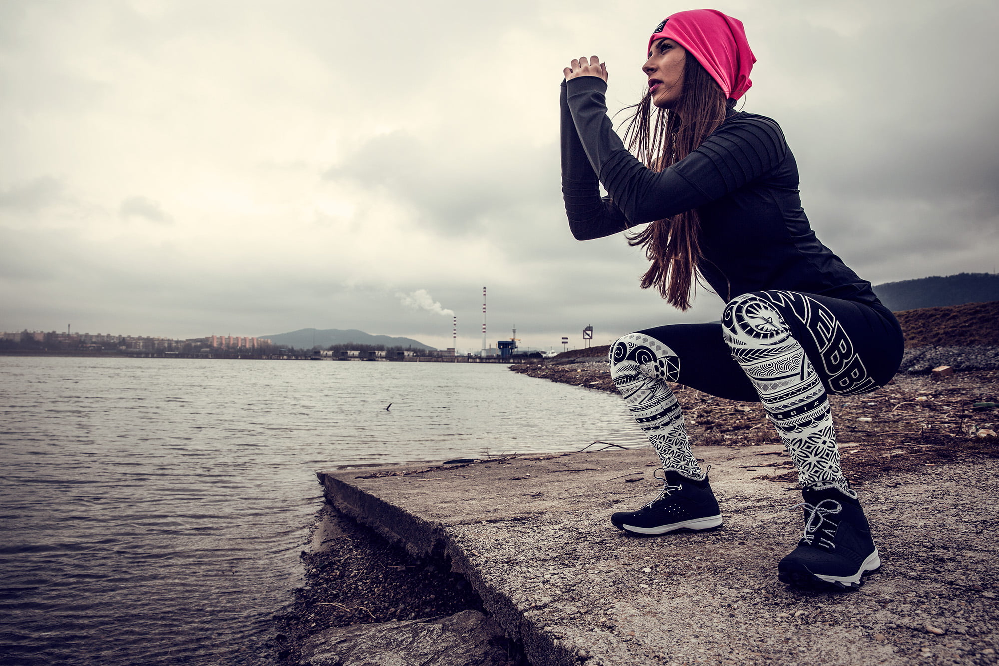 beautiful woman, brunette, hat, day, real people, exercising, lifestyles, working out, long hair, sneakers, cloud - sky, clothing, 1080P, one person, Slovakian, HD Wallpaper