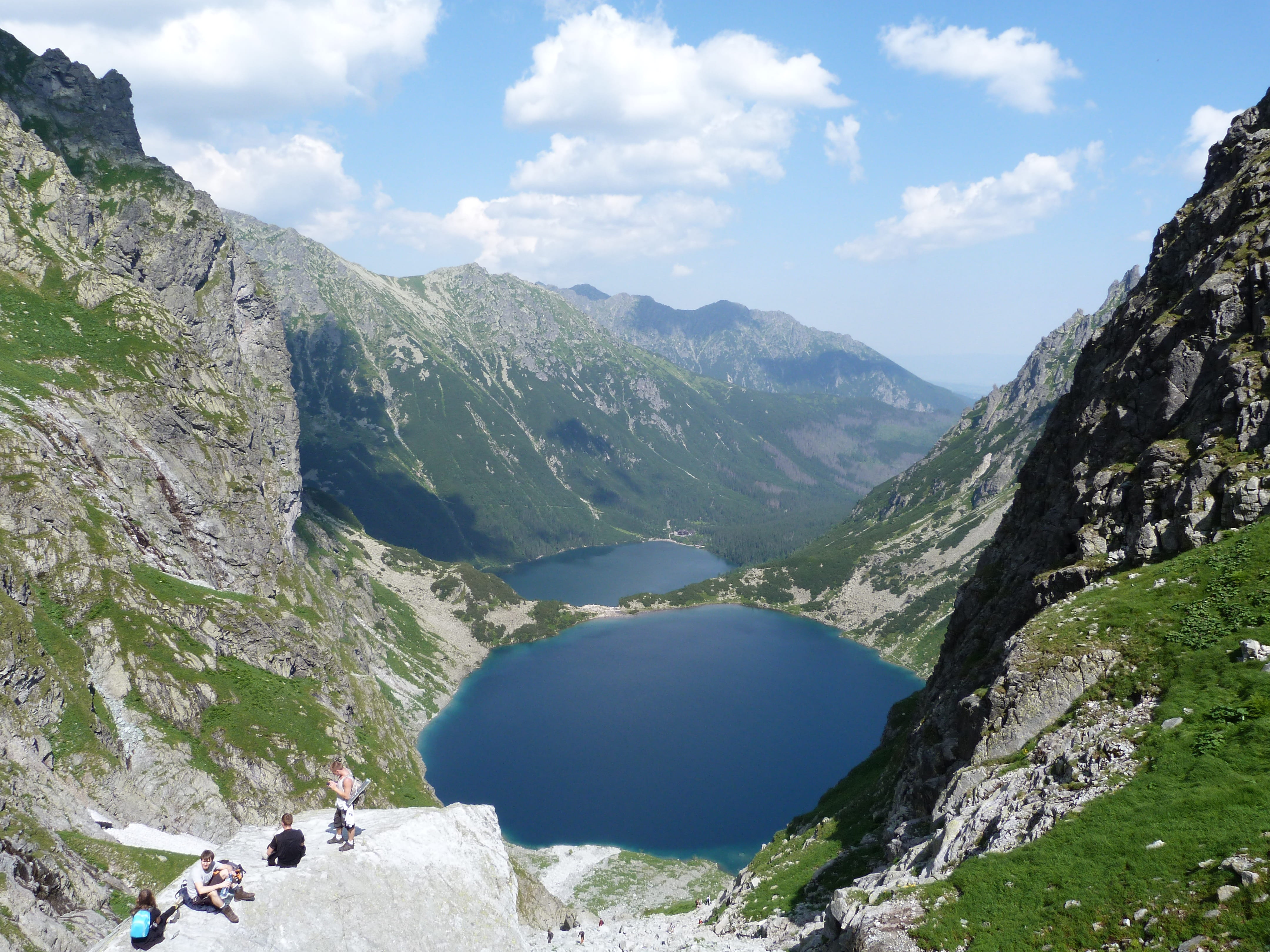 lake, rocks, polish tatras, day, mountains, idyllic, beauty in nature, solid, morskie oko, vistas, tops, no people, cloud - sky, scenics, sky, climbing, HD Wallpaper