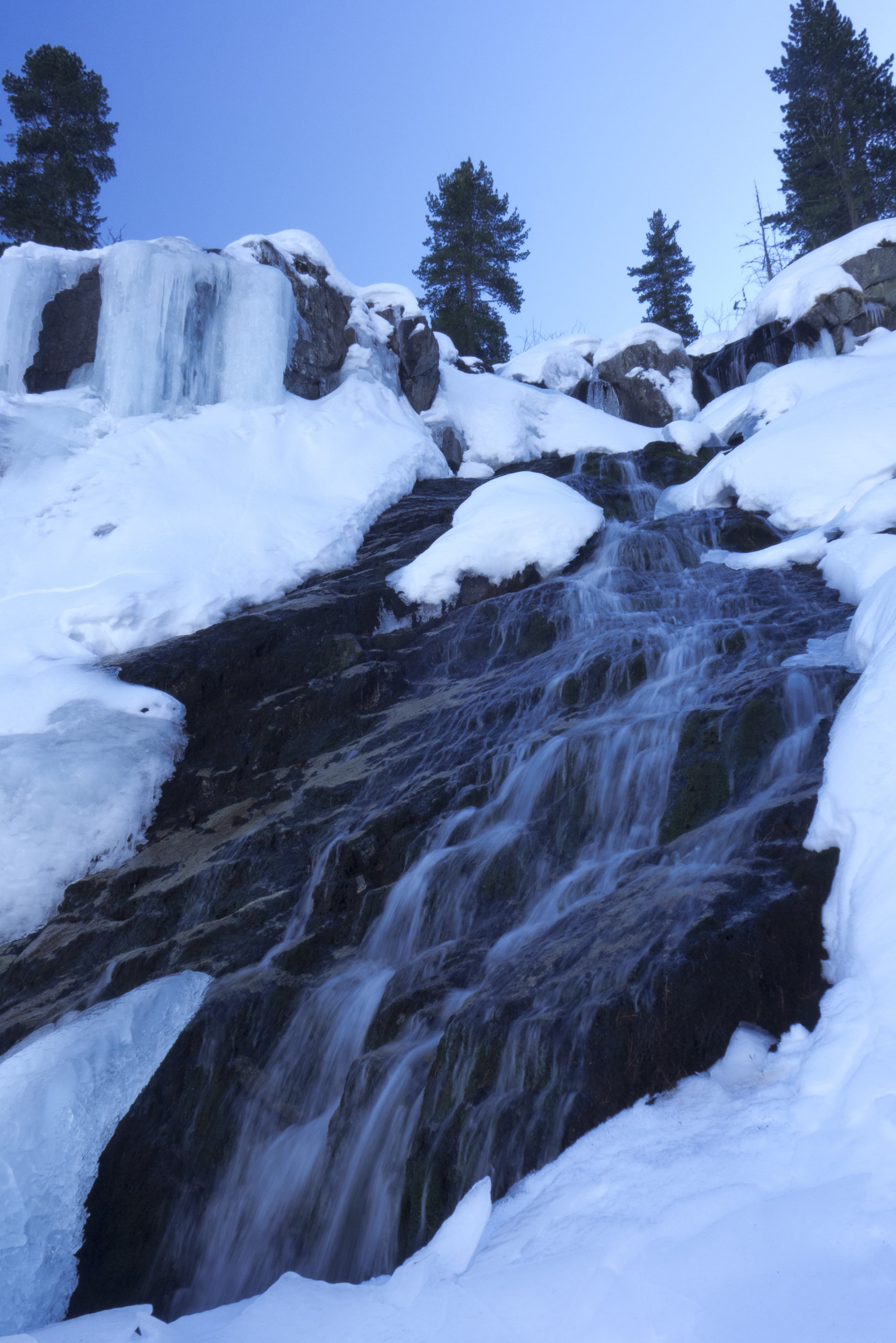 plant, waterfall, ice, power in nature, no people, winter, flowing, flowing water, view, stream - flowing water, motion, tranquil scene, outdoors, winter in the mountains, Phone HD Wallpaper