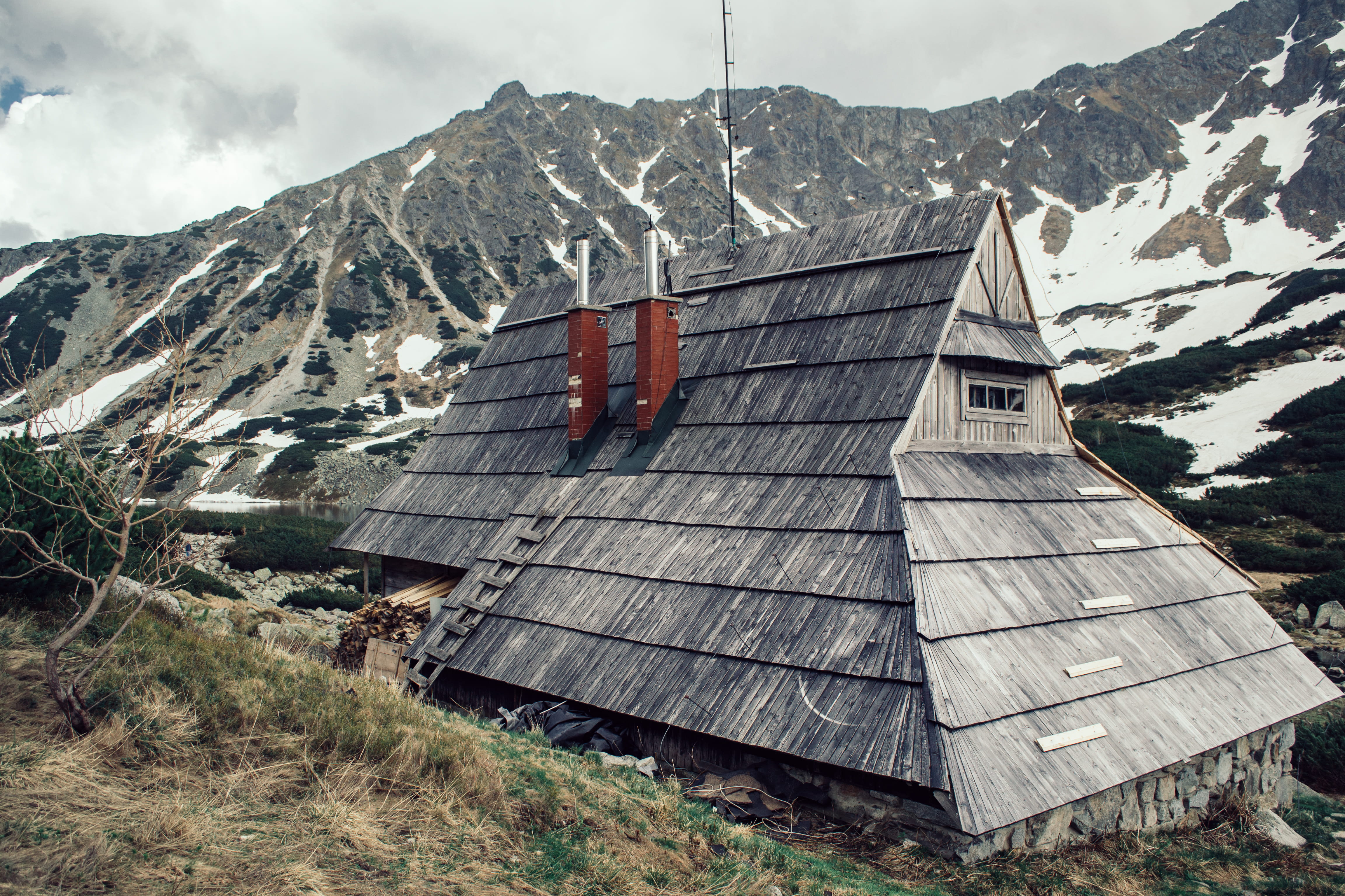 environment, cloud - sky, no people, range, snow, landscape, tranquil scene, ridge, day, cold temperature, cottage, plateau, crest, grass, housing, house, HD Wallpaper