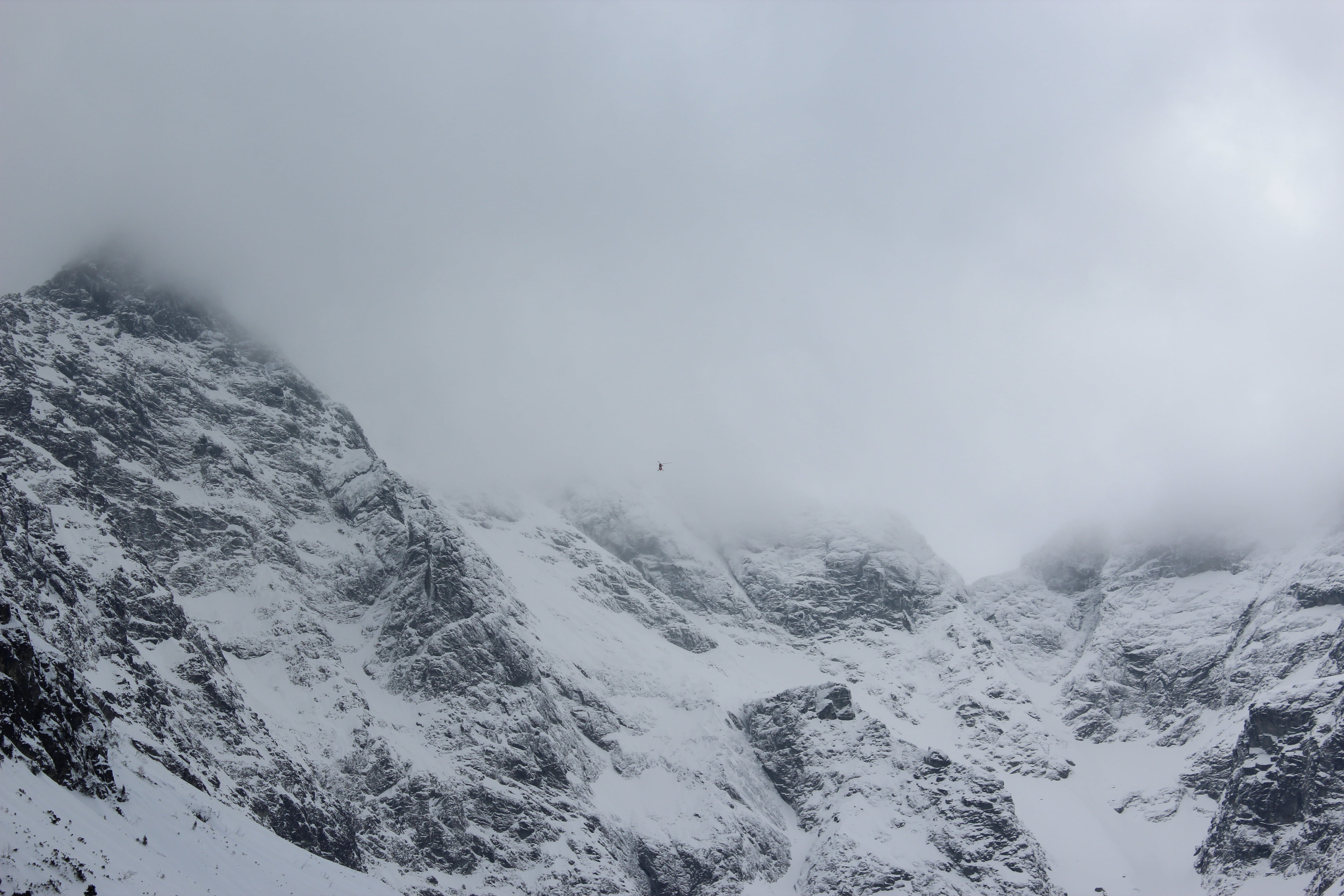 day, snowing, cold temperature, 5K, landscape, beauty in nature, scenics - nature, mountain peak, outdoors, polish tatras, fog, snowcapped mountain, morskie oko, HD Wallpaper