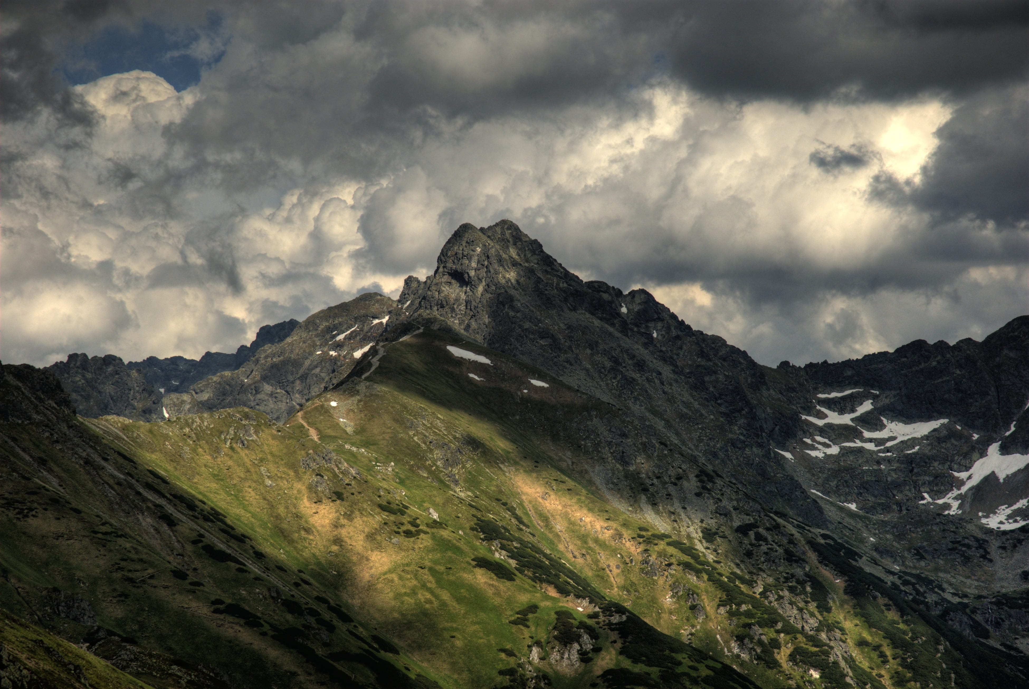 mountain range, landscape, storm, rock, environment, mountain, tranquil scene, beauty in nature, land, outdoors, 4K, scenics - nature, mountains, świnica, HD Wallpaper