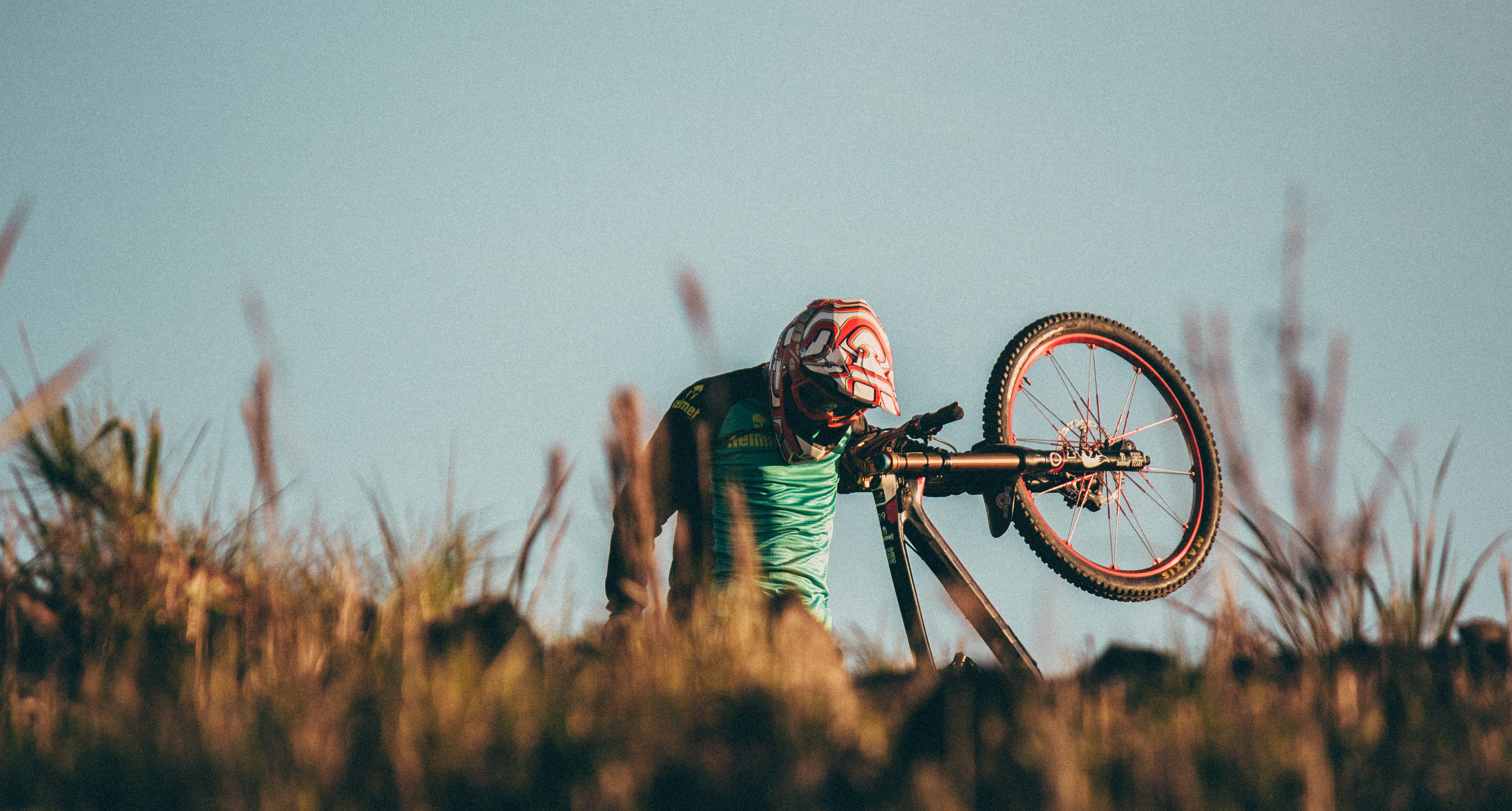 nature, sky, bicycle, mountain, clear sky, 5K, uphill, men, man, lifestyles, carrying, wheel, one person, mode of transportation, plant, cycling, bike, HD Wallpaper