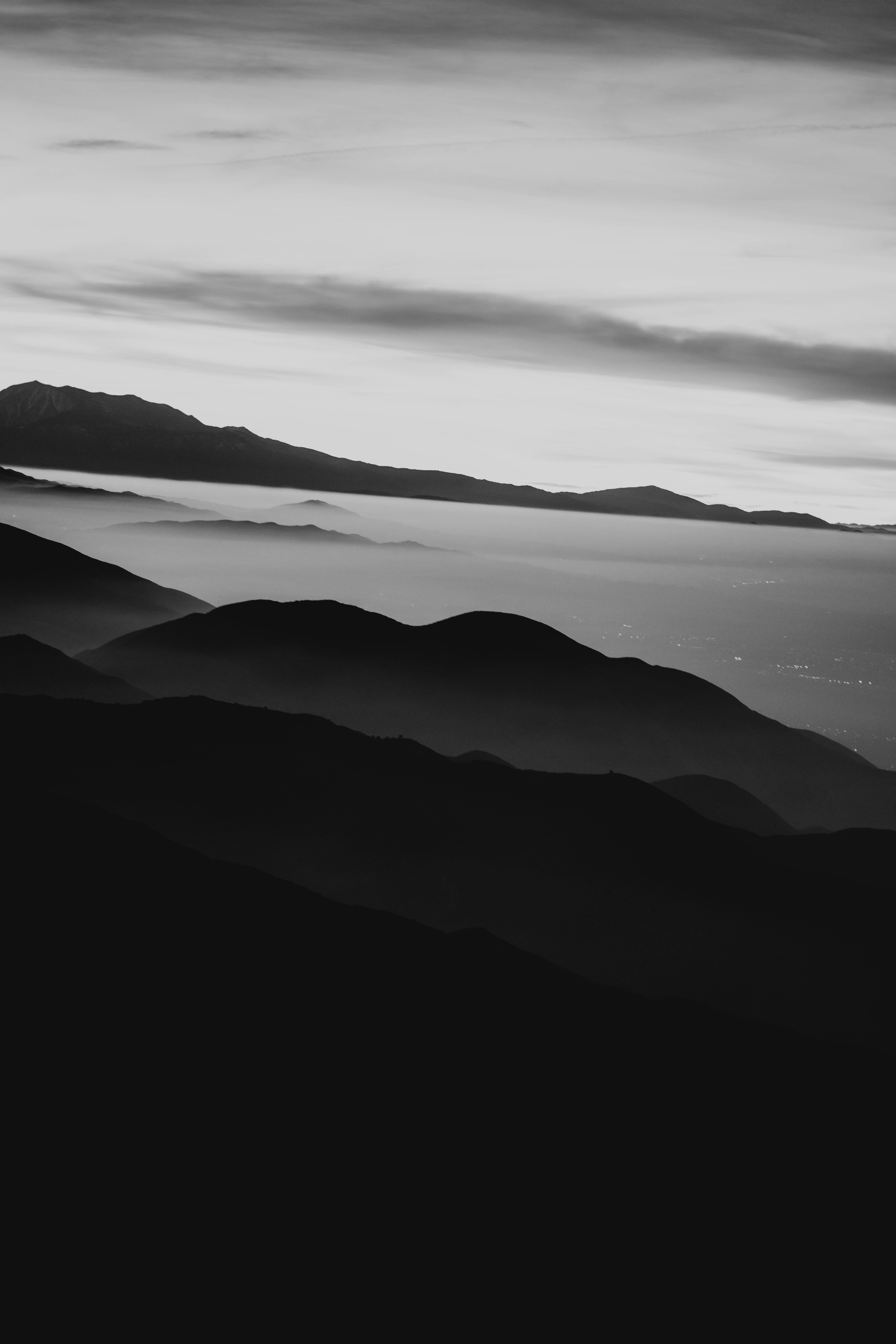 mountain peak, idyllic, beauty in nature, remote, a7, tranquility, tranquil scene, fog, sunrise, united states, mountain range, hills, landscape, silhouette, Phone HD Wallpaper