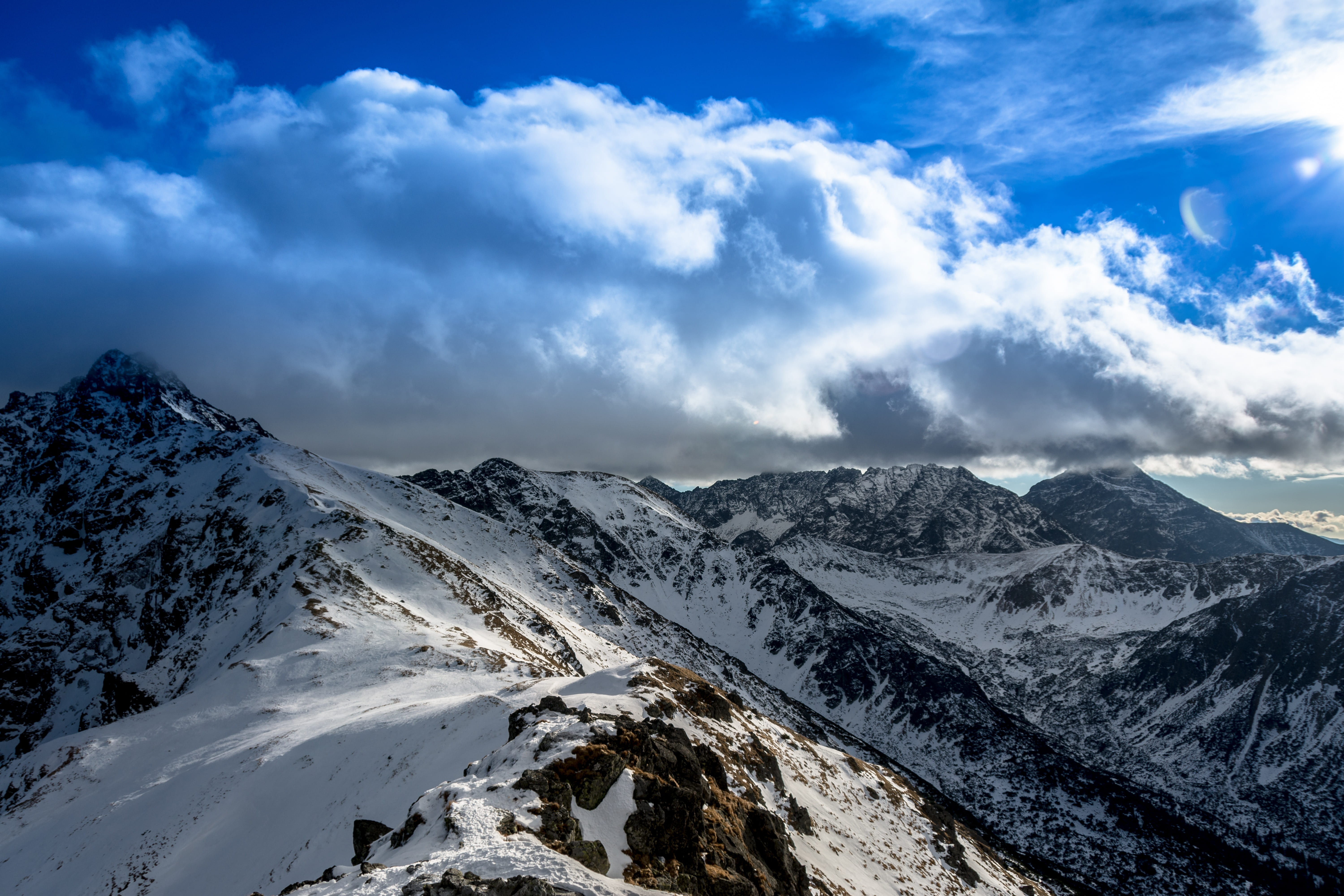 rock, non-urban scene, wandering, mountain, hiking trail, snow, daytime, tatry, tranquility, snowcapped mountain, mountain range, covered, 5K, tourism, HD Wallpaper