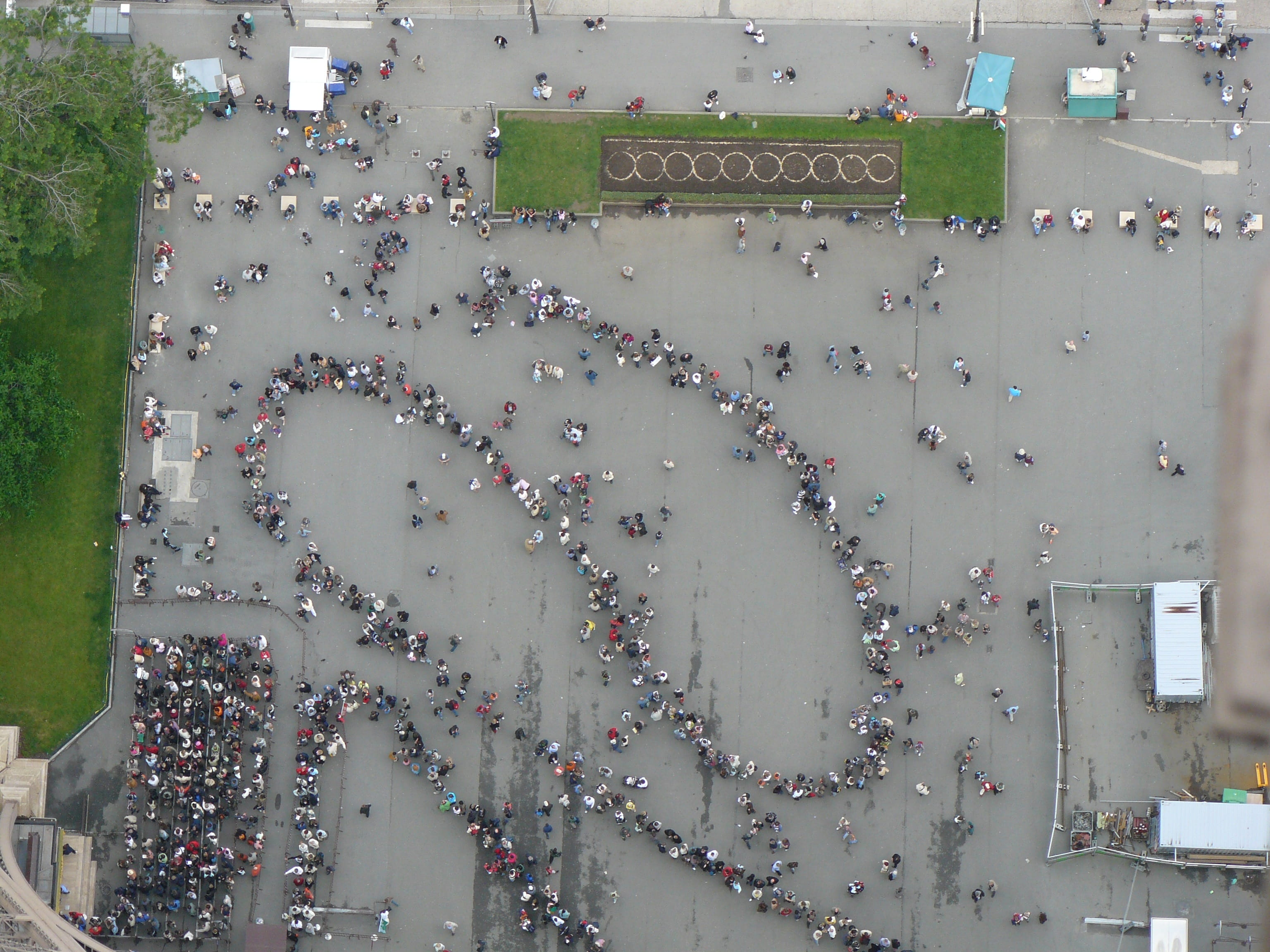 outdoors, daytime, transportation, crowd, near, architecture, to visit, aerial, person, Eiffel Tower, incidental people, high angle view, guide, queuing to visit, HD Wallpaper