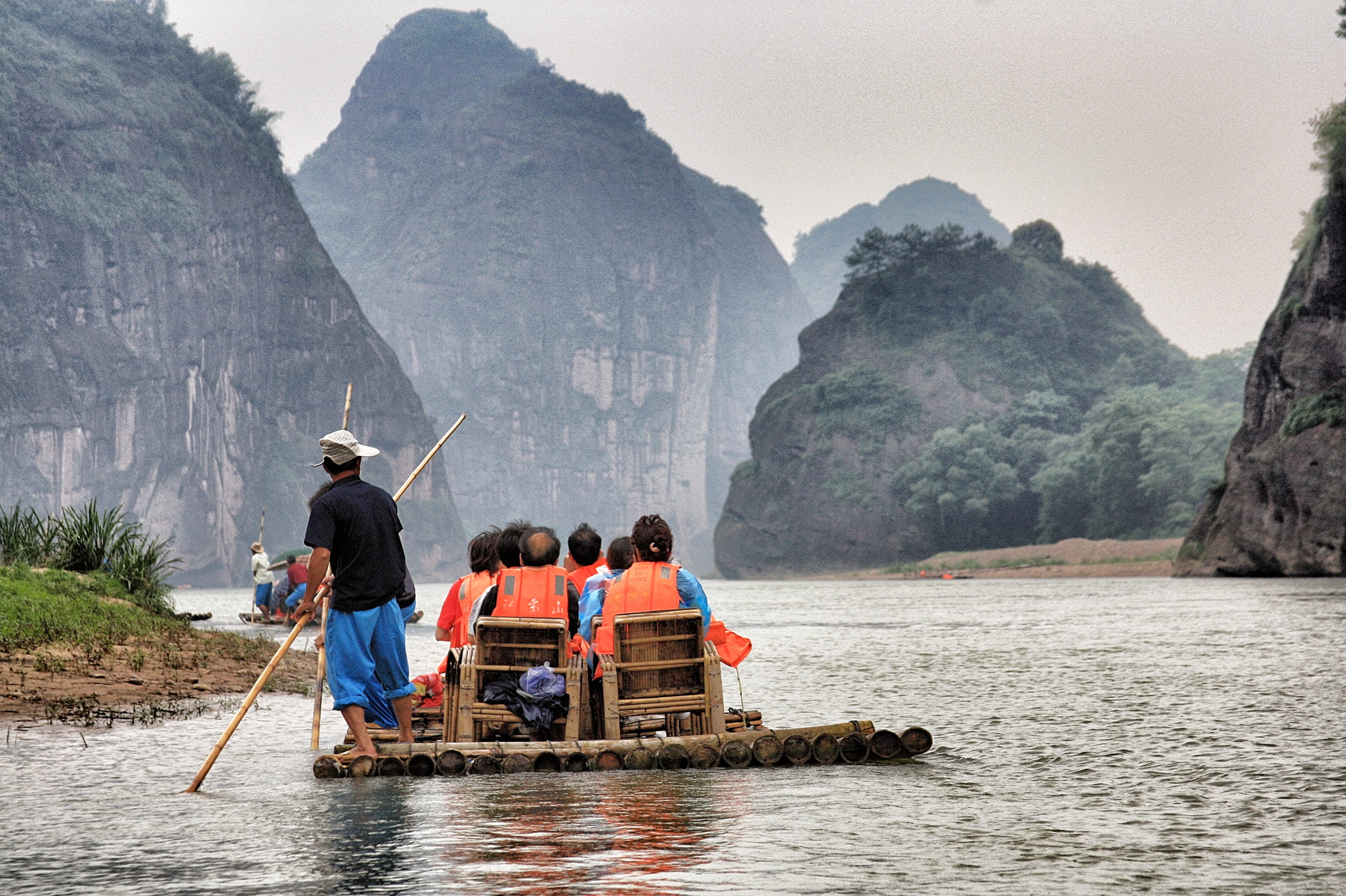 day, riding, mountain, tourist, vessel, life vest, transportation, shangrao, rear view, group of people, tour guide, mode of transportation, wuyuan, beauty in nature, HD Wallpaper