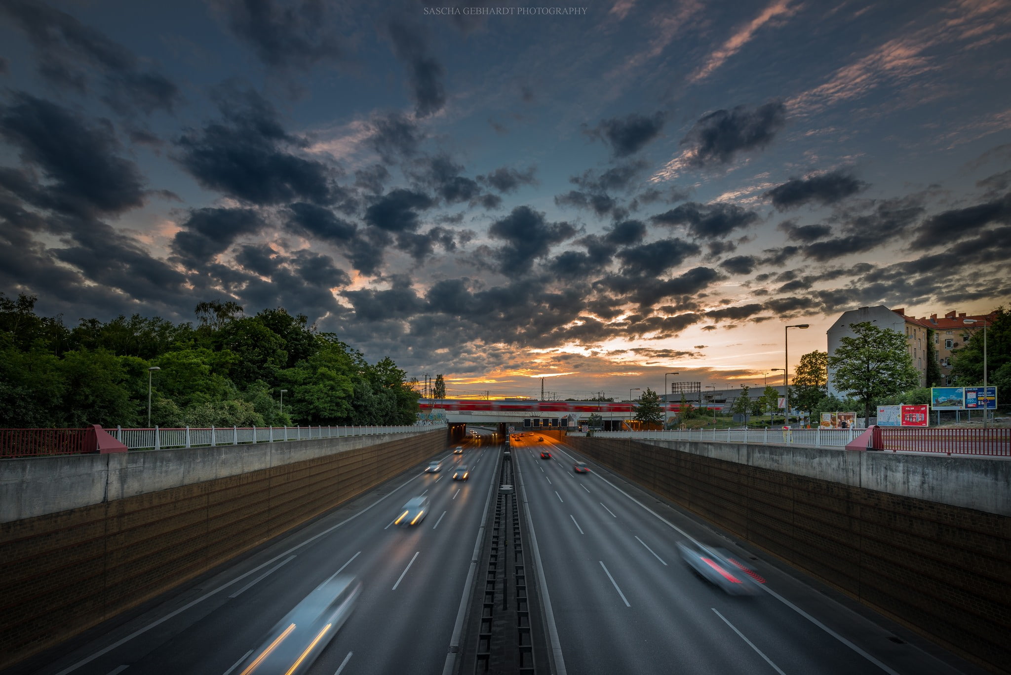 car, sign, road, diminishing perspective, clouds, the way forward, highway, road marking, motion, no people, symbol, transportation, blurred motion, land vehicle, HD Wallpaper
